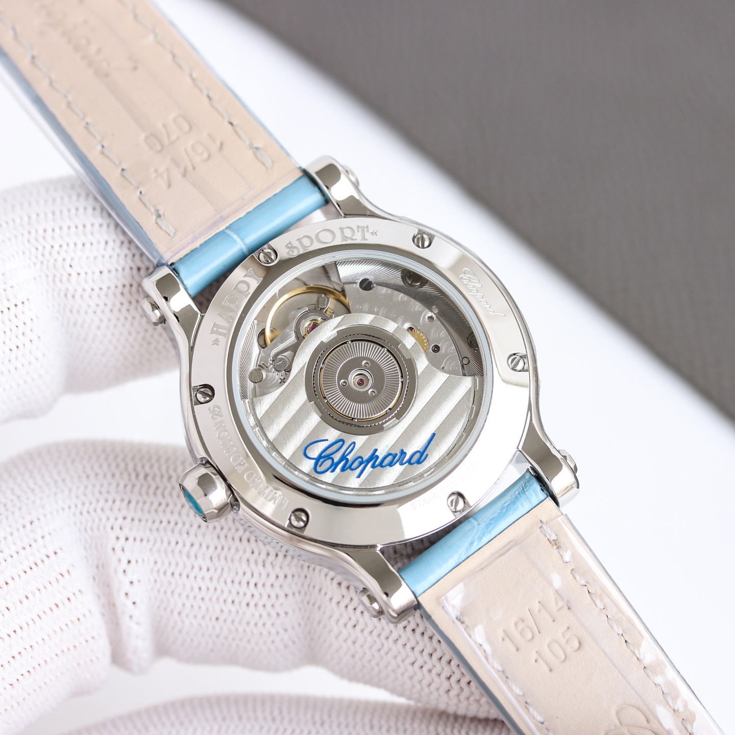 Chopard Happy Sport 278608-3009 Steel case, diamond bezel, silver dial, blue leather strap 36mm Women's Automatic