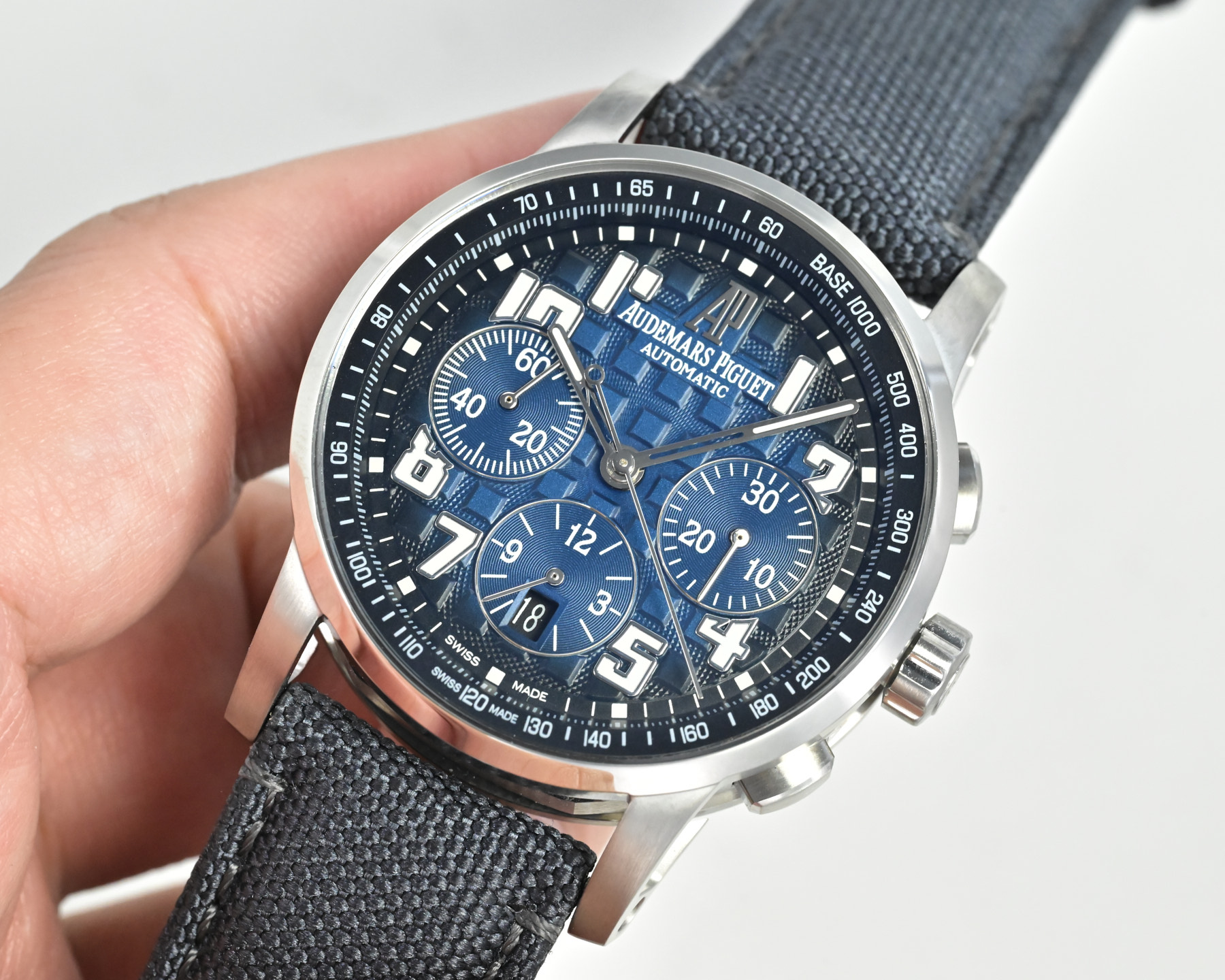 Audemars Piguet Millenary Chronograph stainless steel case, blue dial, blue fabric strap 41mm Men's Automatic