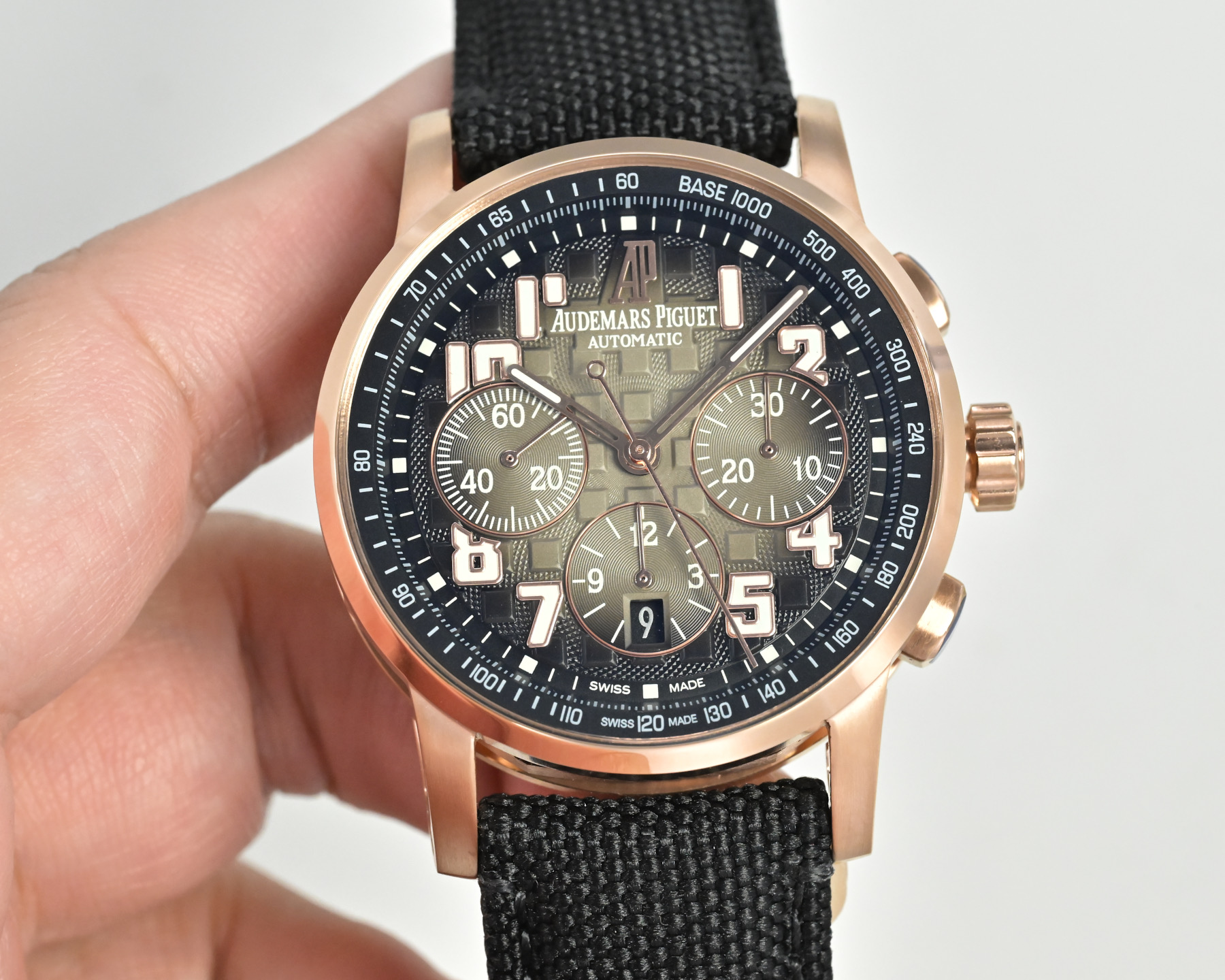 Audemars Piguet Royal Oak Offshore Chronograph 26048 stainless steel case, black bezel, black dial, black fabric strap 42mm Men's Automatic