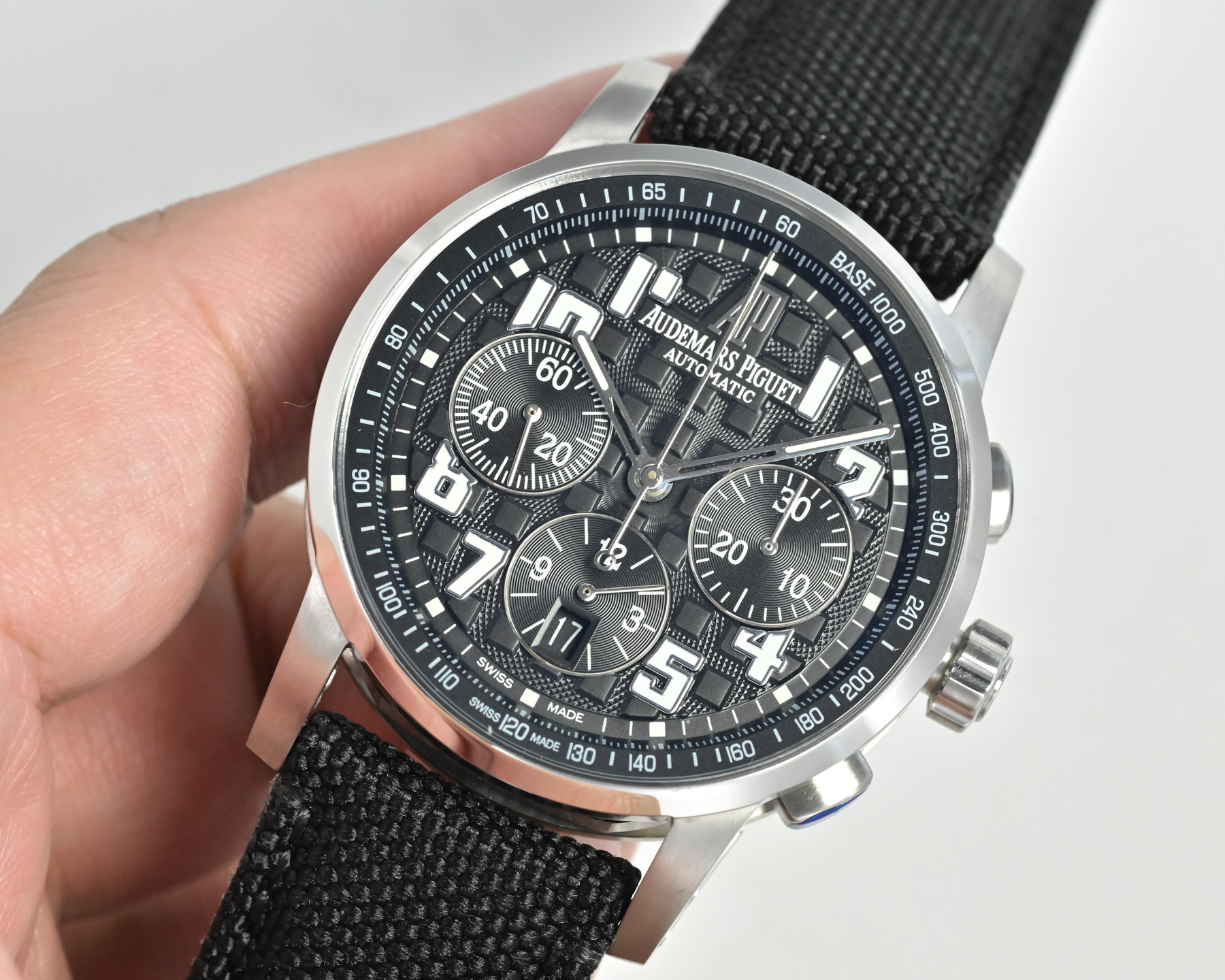 Audemars Piguet Royal Oak Offshore Chronograph 26048 stainless steel case, black bezel, black dial, black fabric strap 42mm Men's Automatic