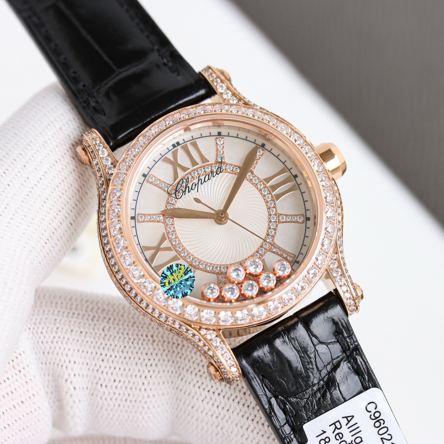 Chopard Happy Sport 274891-5009 rose gold case and diamond bezel, white dial, black leather strap 36mm Women's Automatic