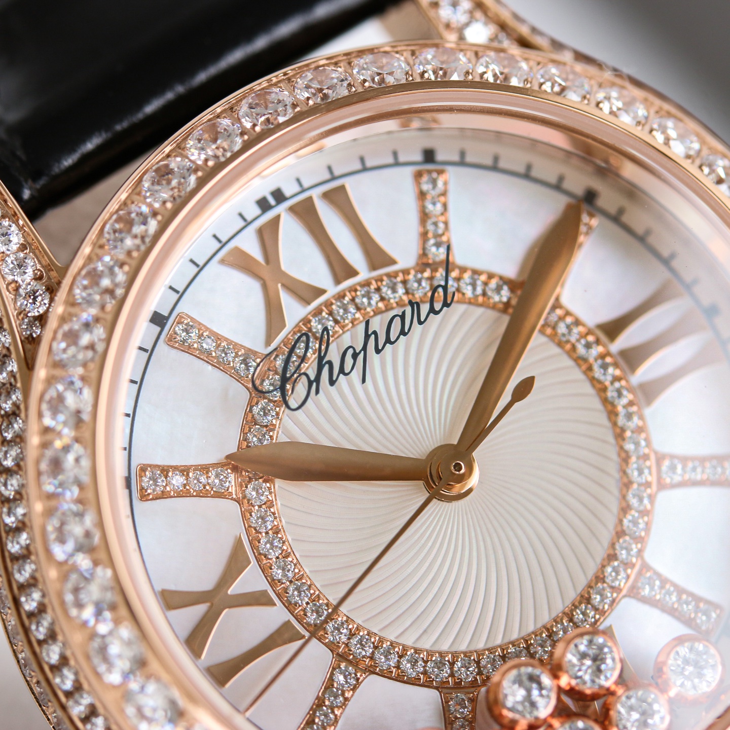 Chopard Happy Sport 274891-5009 rose gold case and diamond bezel, white dial, black leather strap 36mm Women's Automatic