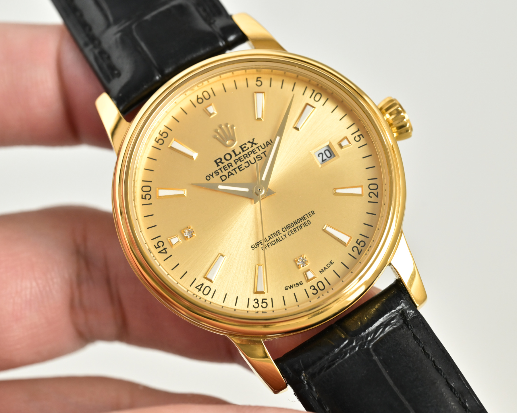 Rolex Datejust Yellow gold case, white dial, black leather strap 36mm Men's Automatic