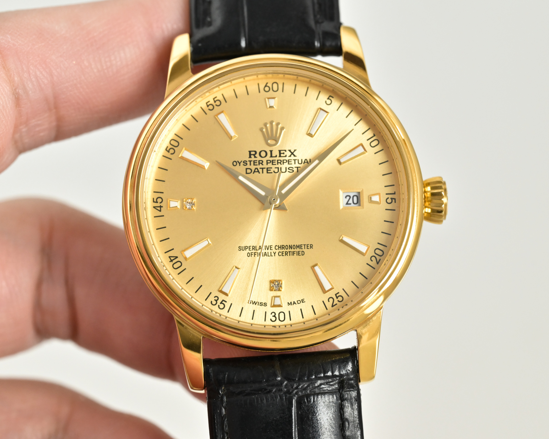Rolex Datejust Yellow gold case, white dial, black leather strap 36mm Men's Automatic