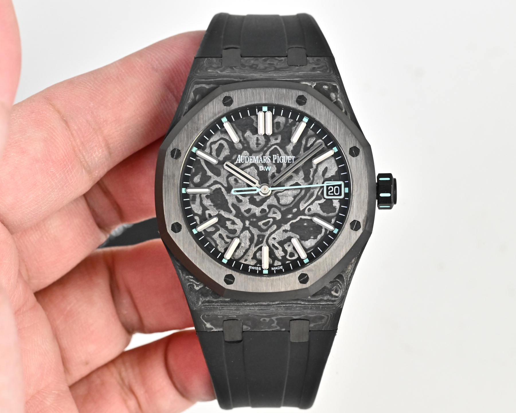 Audemars Piguet Royal Oak DiW 15500 black NTPT carbon case and bezel grey patterned dial black rubber strap 41mm Men s Automatic | BUY WATCHES USA luxury watches