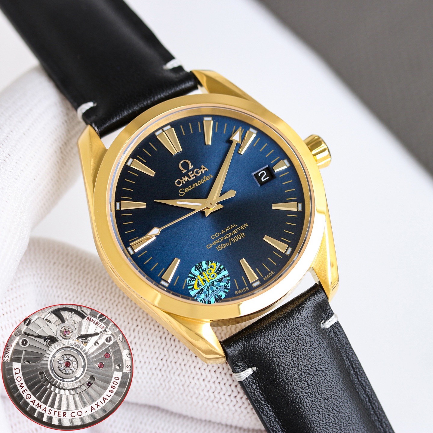 Omega Seamaster Aqua Terra stainless steel case, smooth steel bezel, black dial, black leather strap 39mm Men's Automatic