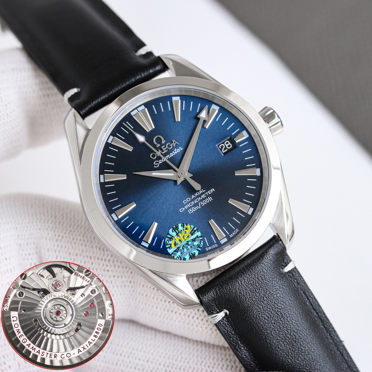 Omega Seamaster Aqua Terra stainless steel case, smooth steel bezel, black dial, black leather strap 39mm Men's Automatic