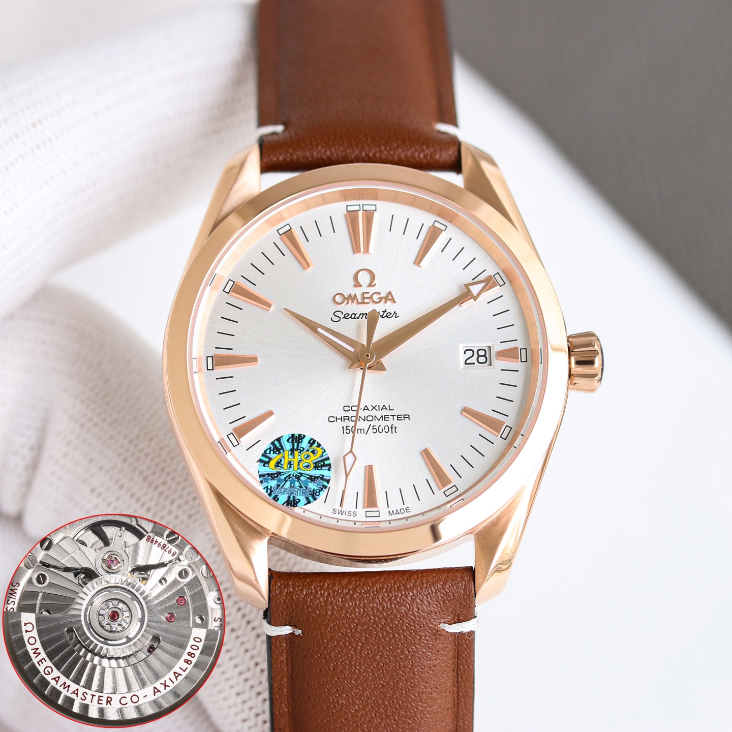 Omega Seamaster Aqua Terra 150M 39mm rose gold case, rose gold bezel, silver dial, brown leather strap 39mm Men's Automatic