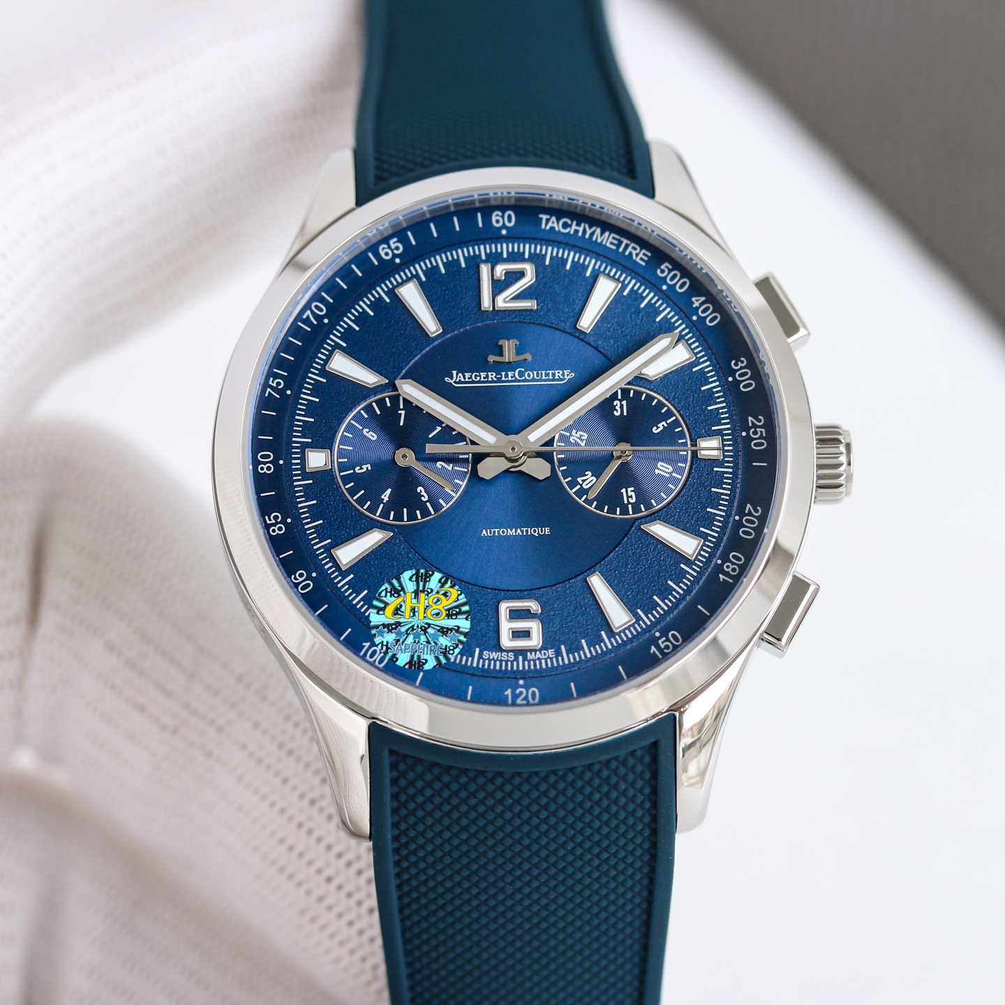 Jaeger-LeCoultre Master Compressor Chronograph stainless steel case, blue tachymeter bezel, blue dial, blue rubber strap 41mm Men's Automatic