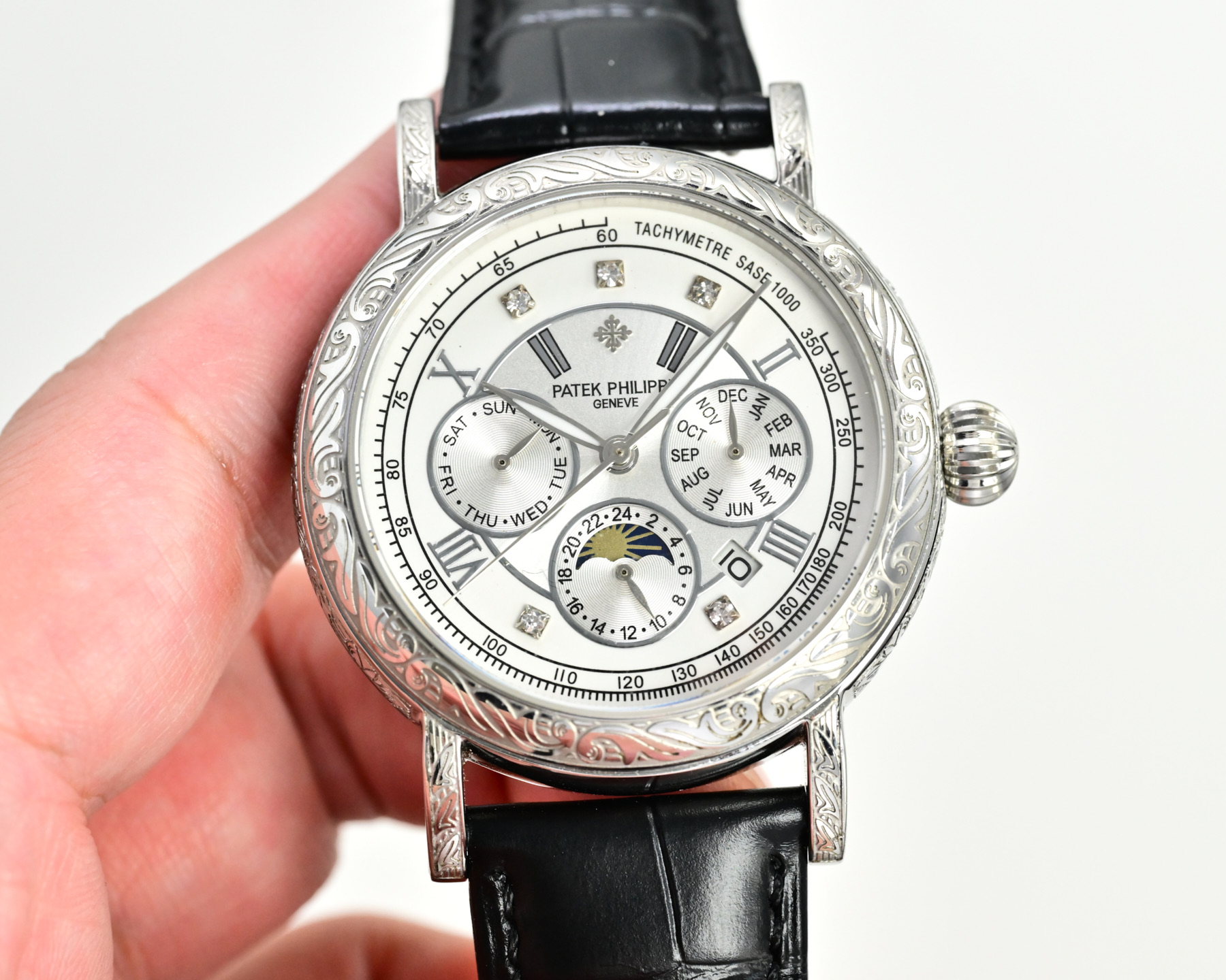 Patek Philippe 5270P-848 Platinum case and bezel, white dial, black leather strap 41mm Men's Manual-wind