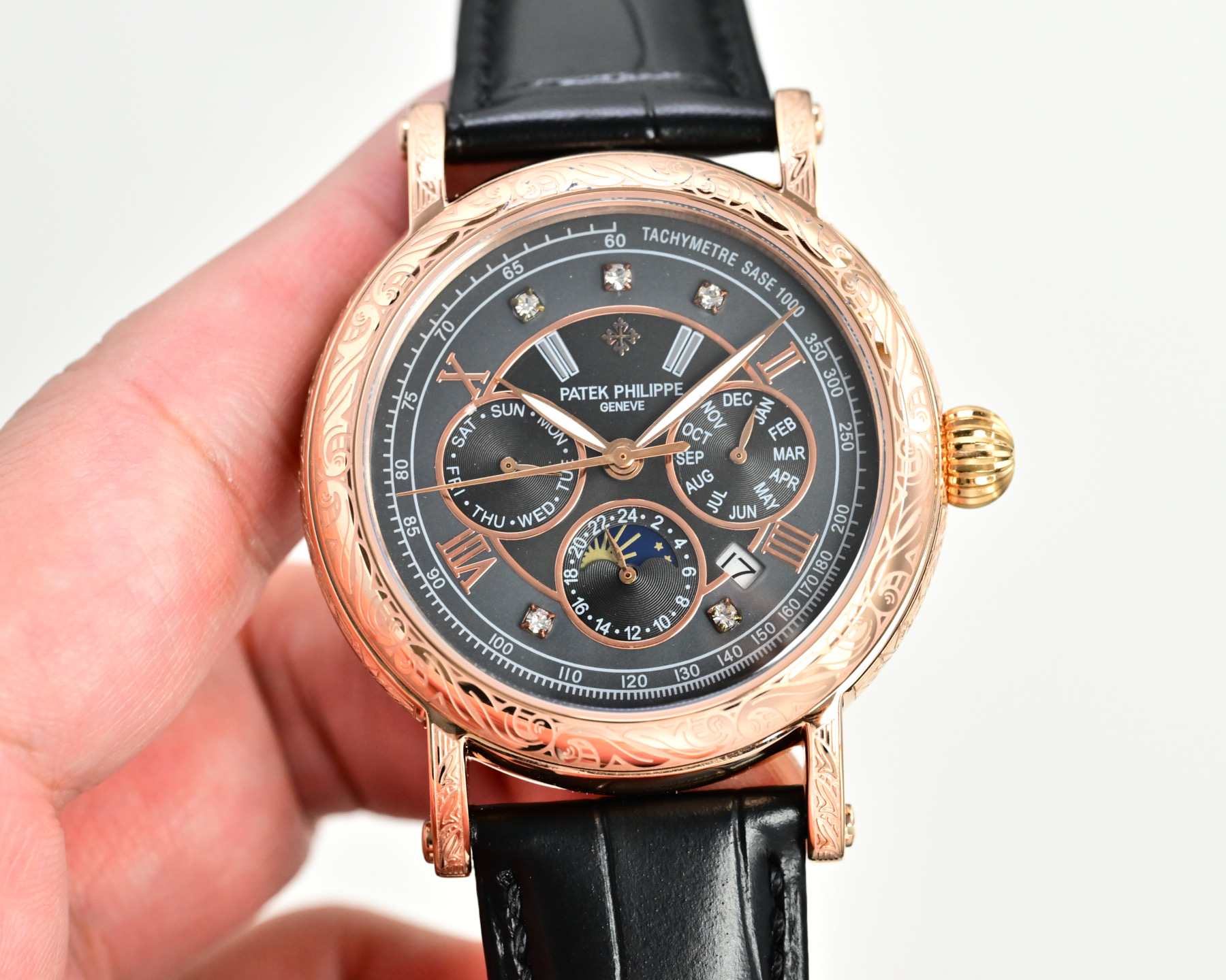 Patek Philippe 5270P-848 Platinum case and bezel, white dial, black leather strap 41mm Men's Manual-wind