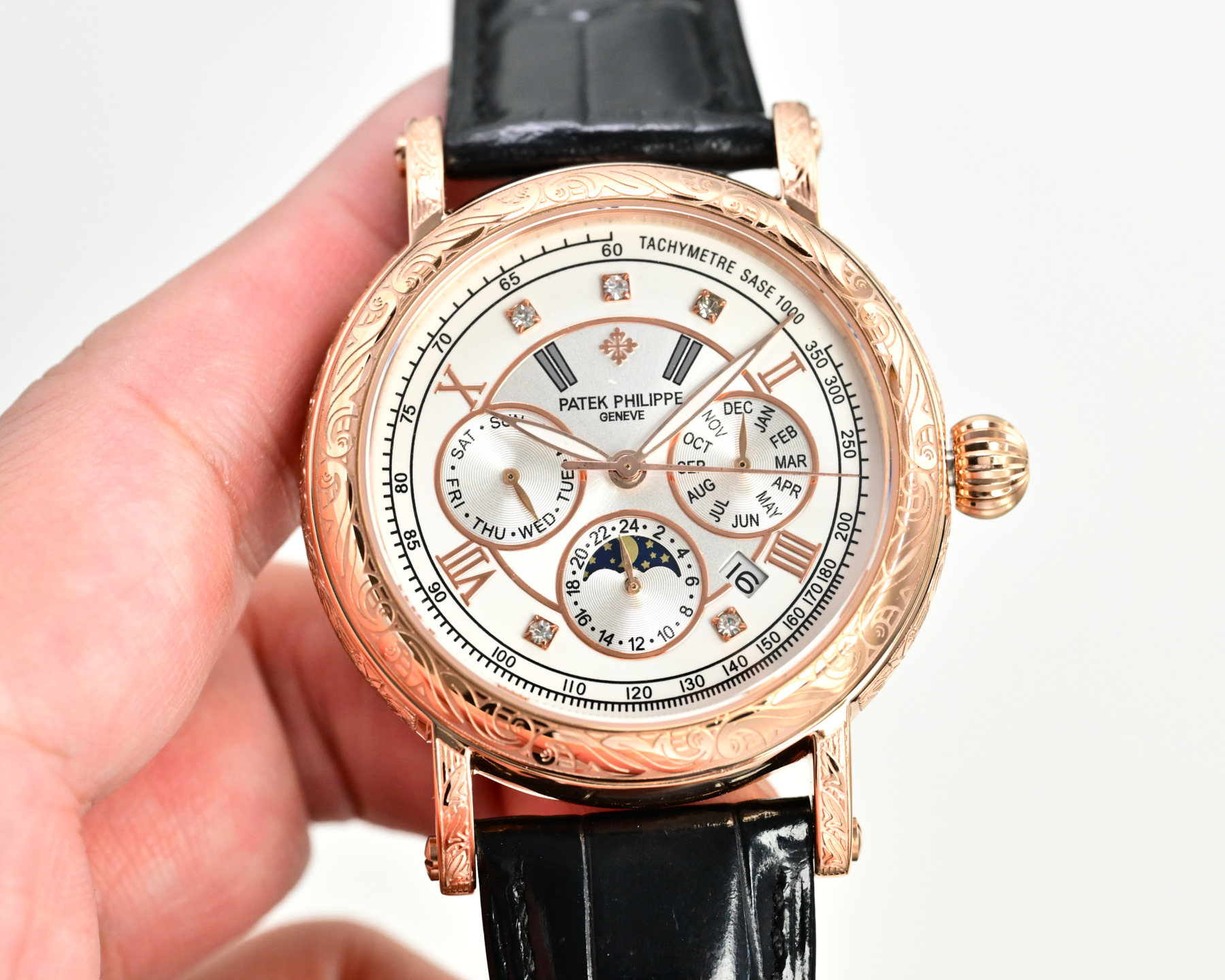 Patek Philippe 5270P-848 Platinum case and bezel, white dial, black leather strap 41mm Men's Manual-wind