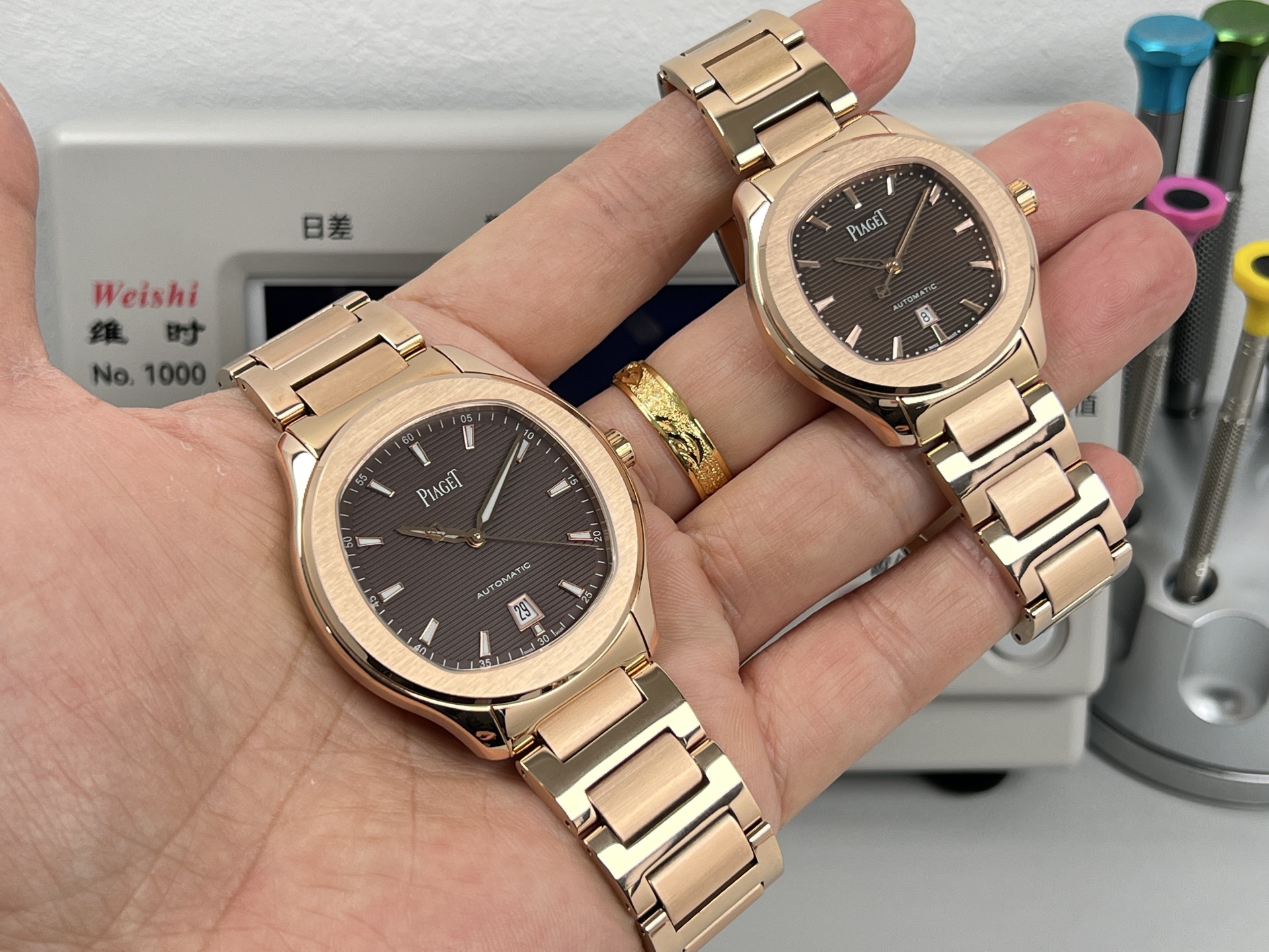 Piaget Polo Date rose gold case and bracelet, brown dial, diamond bezel 36mm Women's Automatic