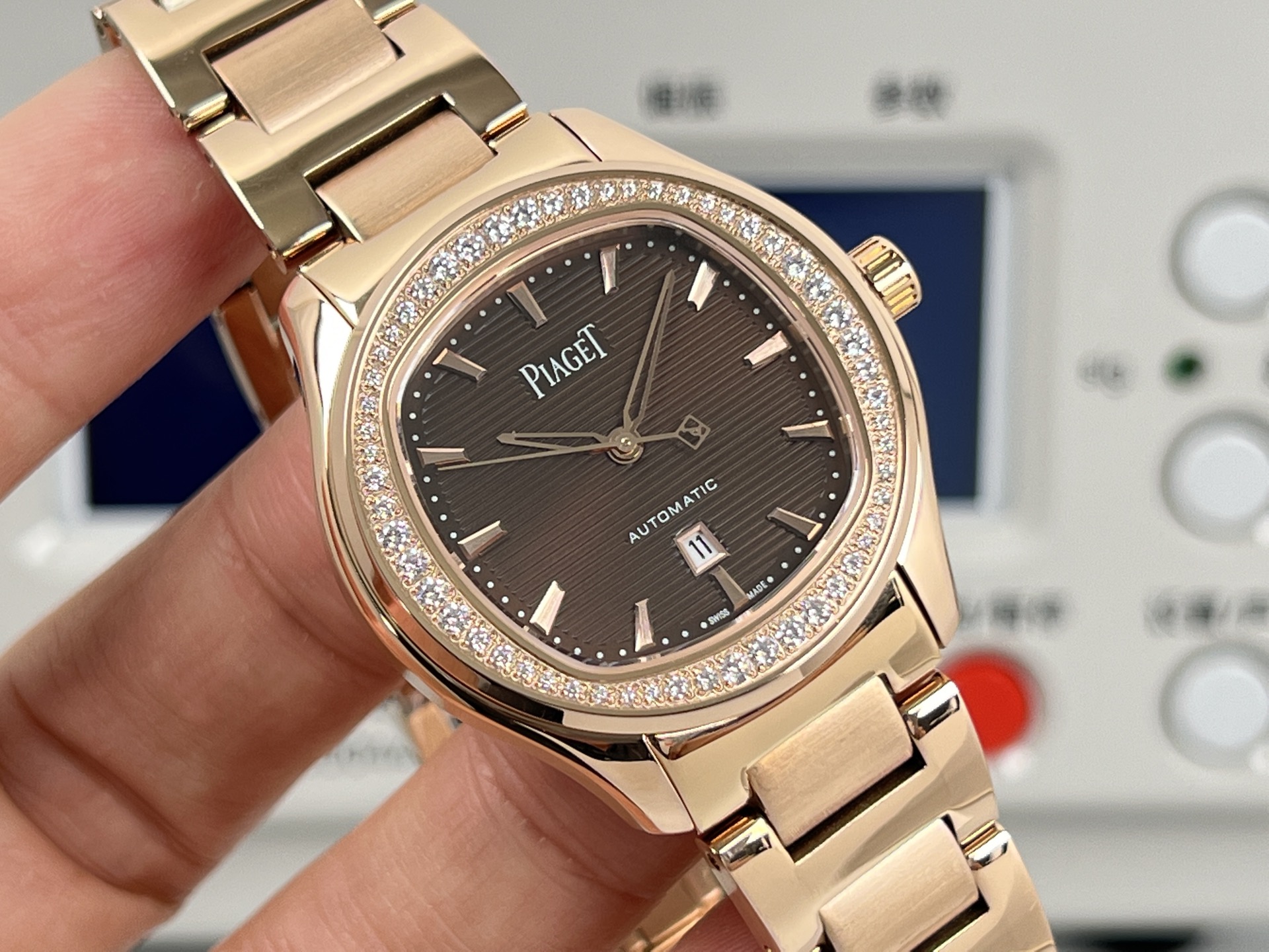 Piaget Polo Date rose gold case and bracelet, brown dial, diamond bezel 36mm Women's Automatic