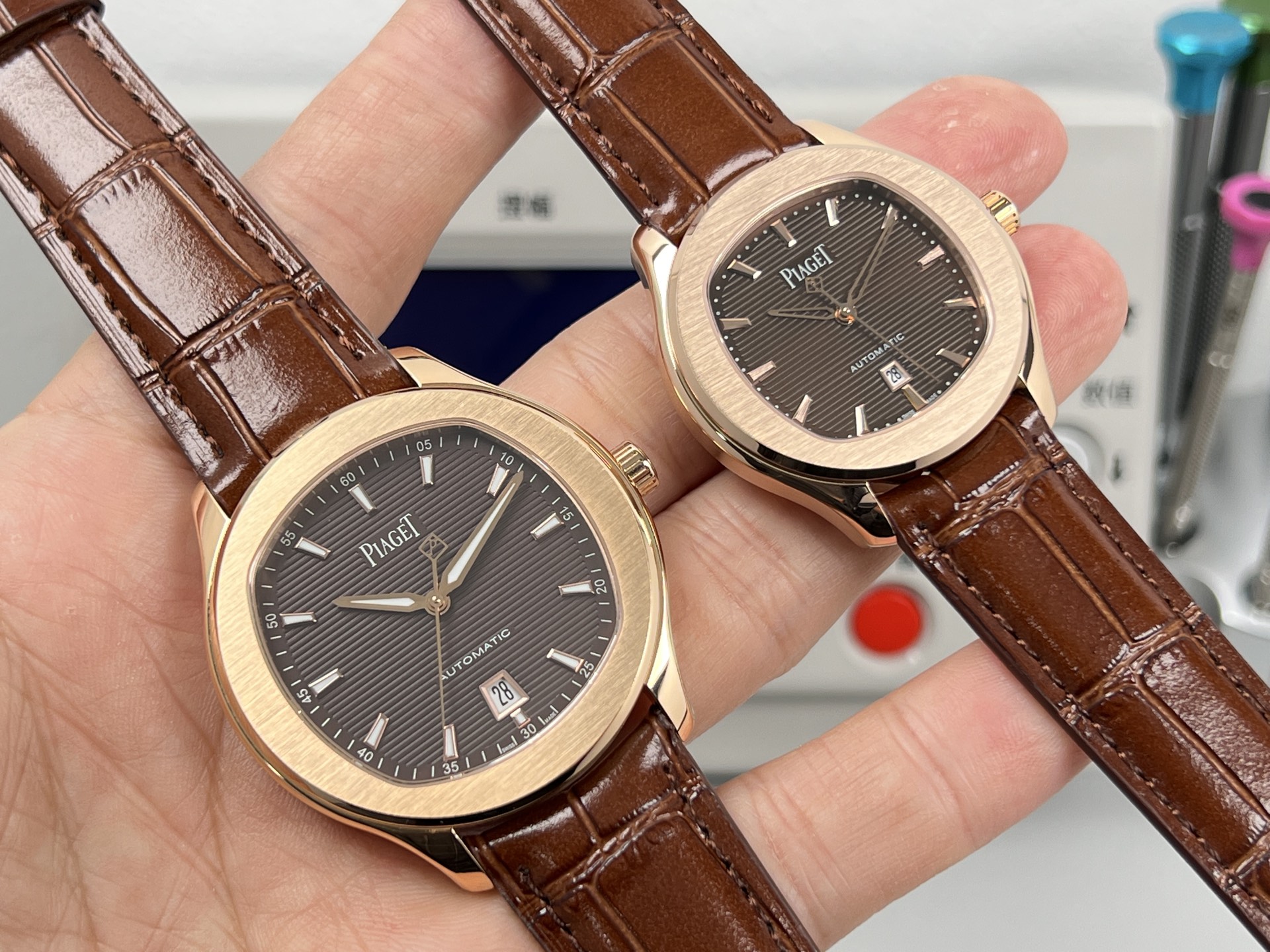 Piaget Polo Date G0A48021 Rose gold case, brown dial, dark brown leather strap 42mm Men's Automatic