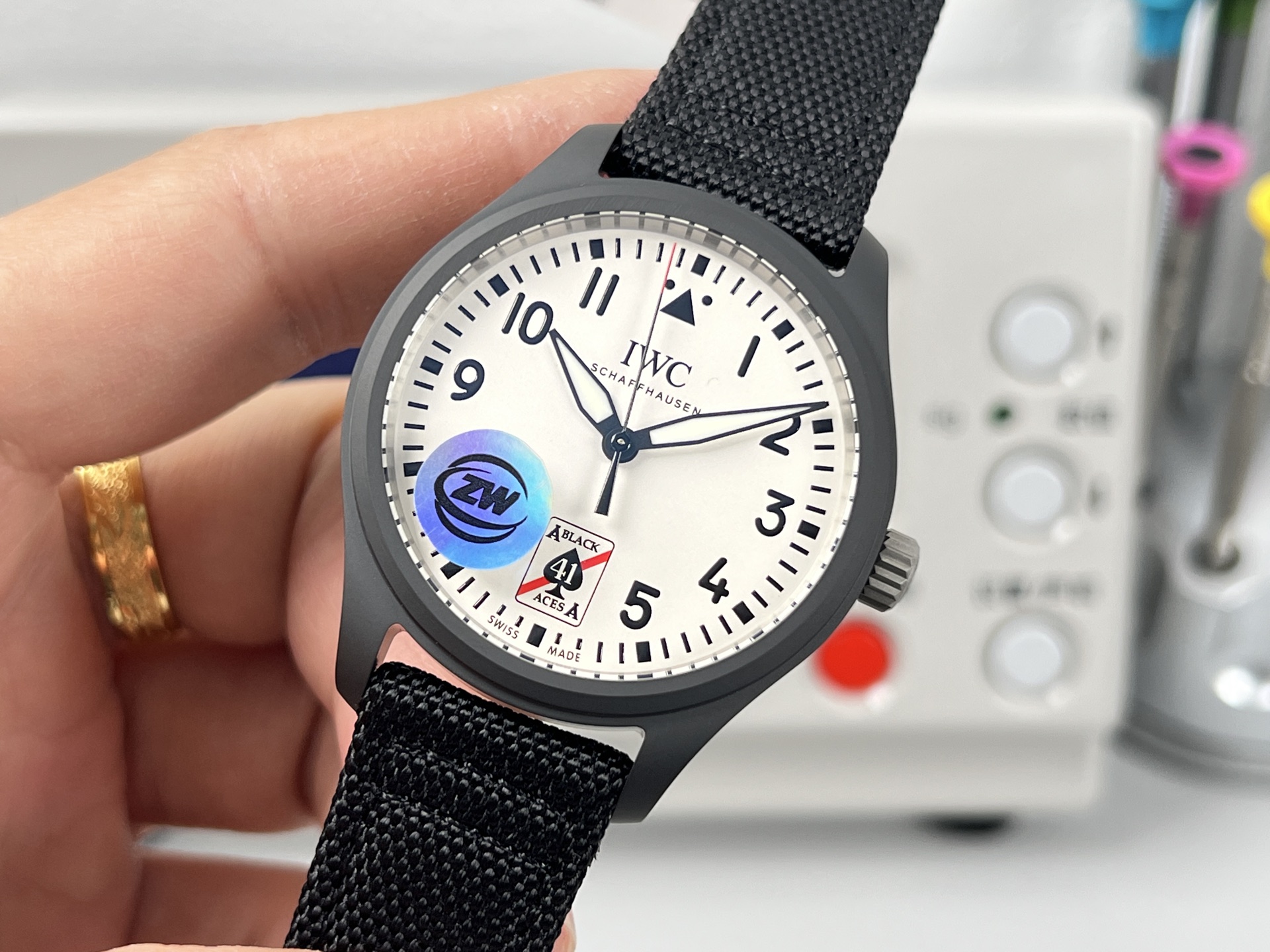 IWC Pilot's Watch Automatic 41 Black Aces black ceramic case, black bezel, white dial, black textile strap 41mm Men's Automatic