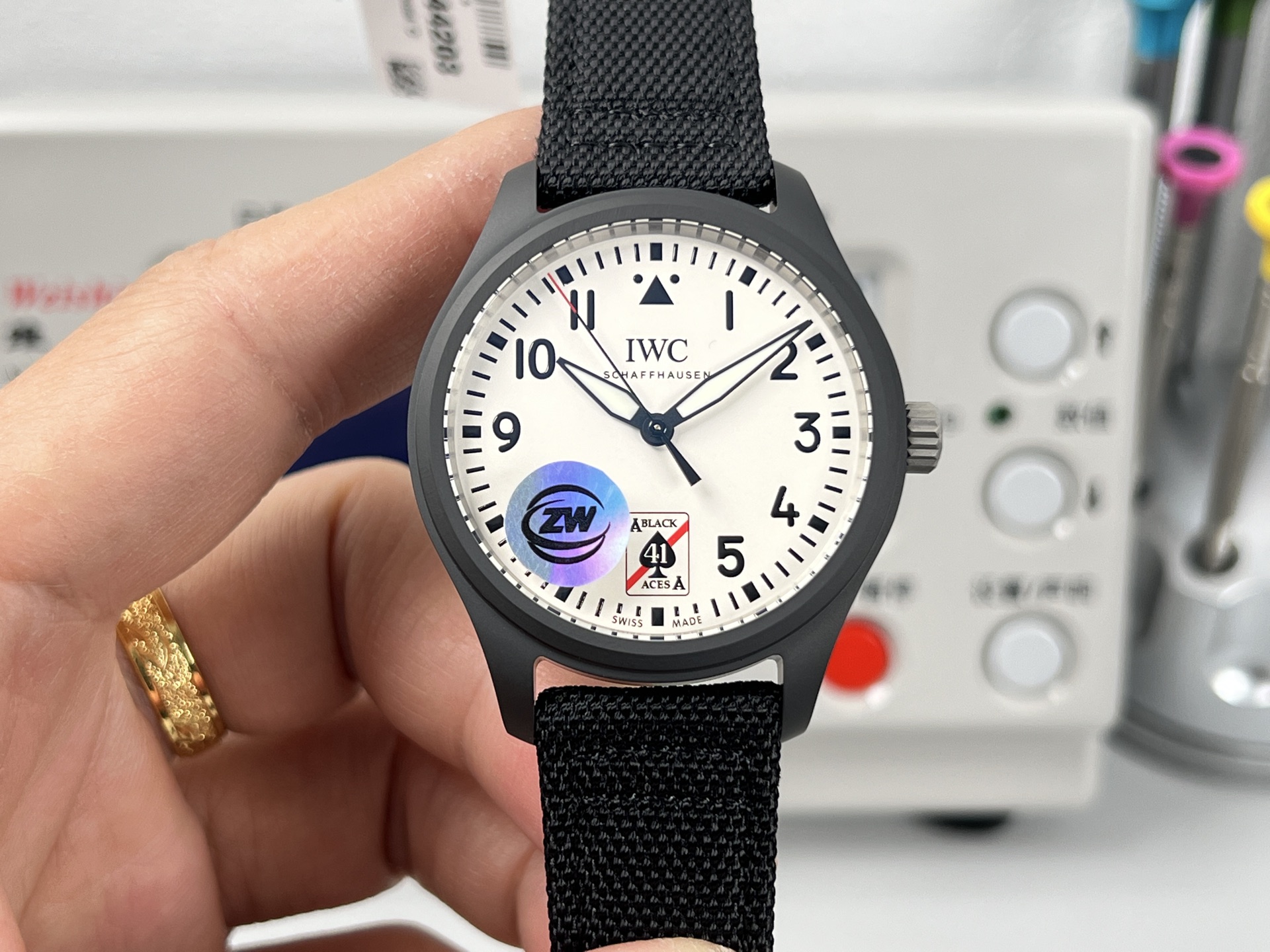 IWC Pilot's Watch Automatic 41 Black Aces black ceramic case, black bezel, white dial, black textile strap 41mm Men's Automatic