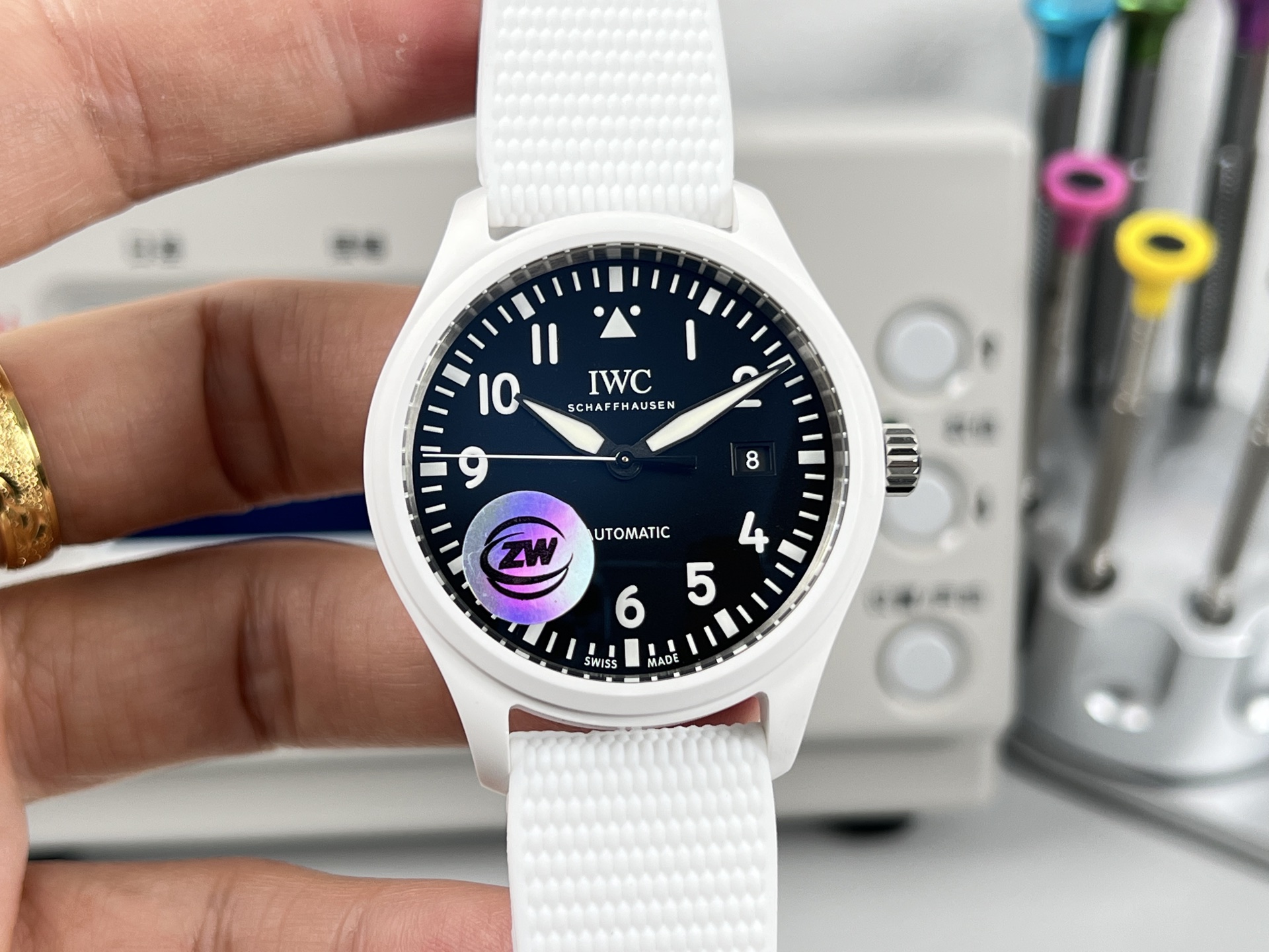 IWC Pilot's Watch Automatic 41 IW328104 stainless steel case, black dial, white rubber strap 41mm Men's Automatic