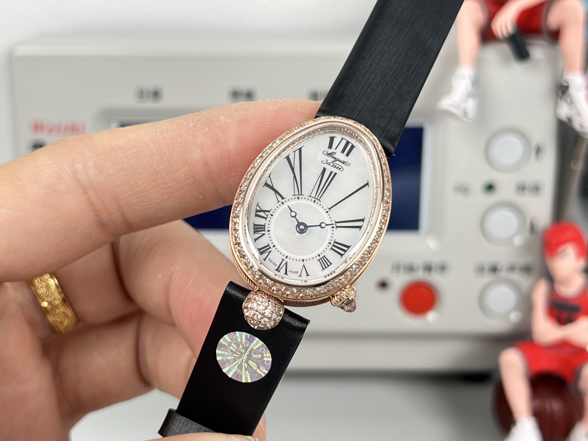 Breguet Reine de Naples 8928BR / 51 / 944 / DD0D3L rose gold case, diamond bezel, mother-of-pearl dial, black leather strap 33.5mm Women's Automatic