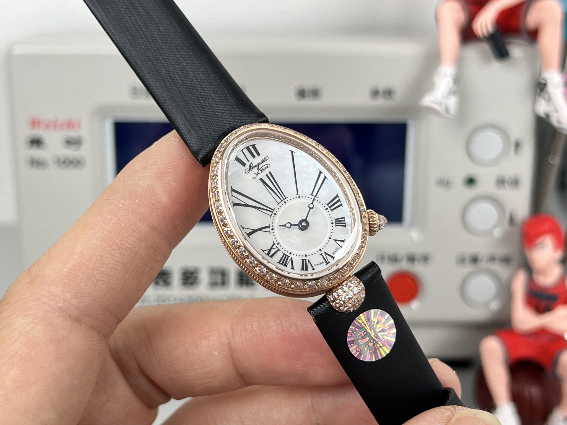 Breguet Reine de Naples 8928BR / 51 / 944 / DD0D3L rose gold case, diamond bezel, mother-of-pearl dial, black leather strap 33.5mm Women's Automatic