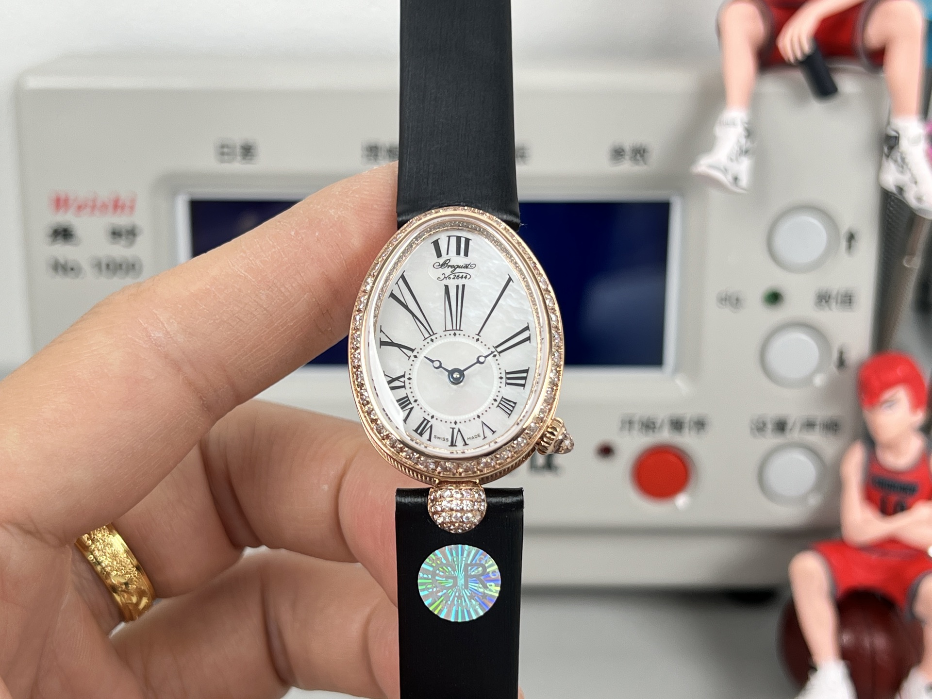 Breguet Reine de Naples 8928BR / 51 / 944 / DD0D3L rose gold case, diamond bezel, mother-of-pearl dial, black leather strap 33.5mm Women's Automatic