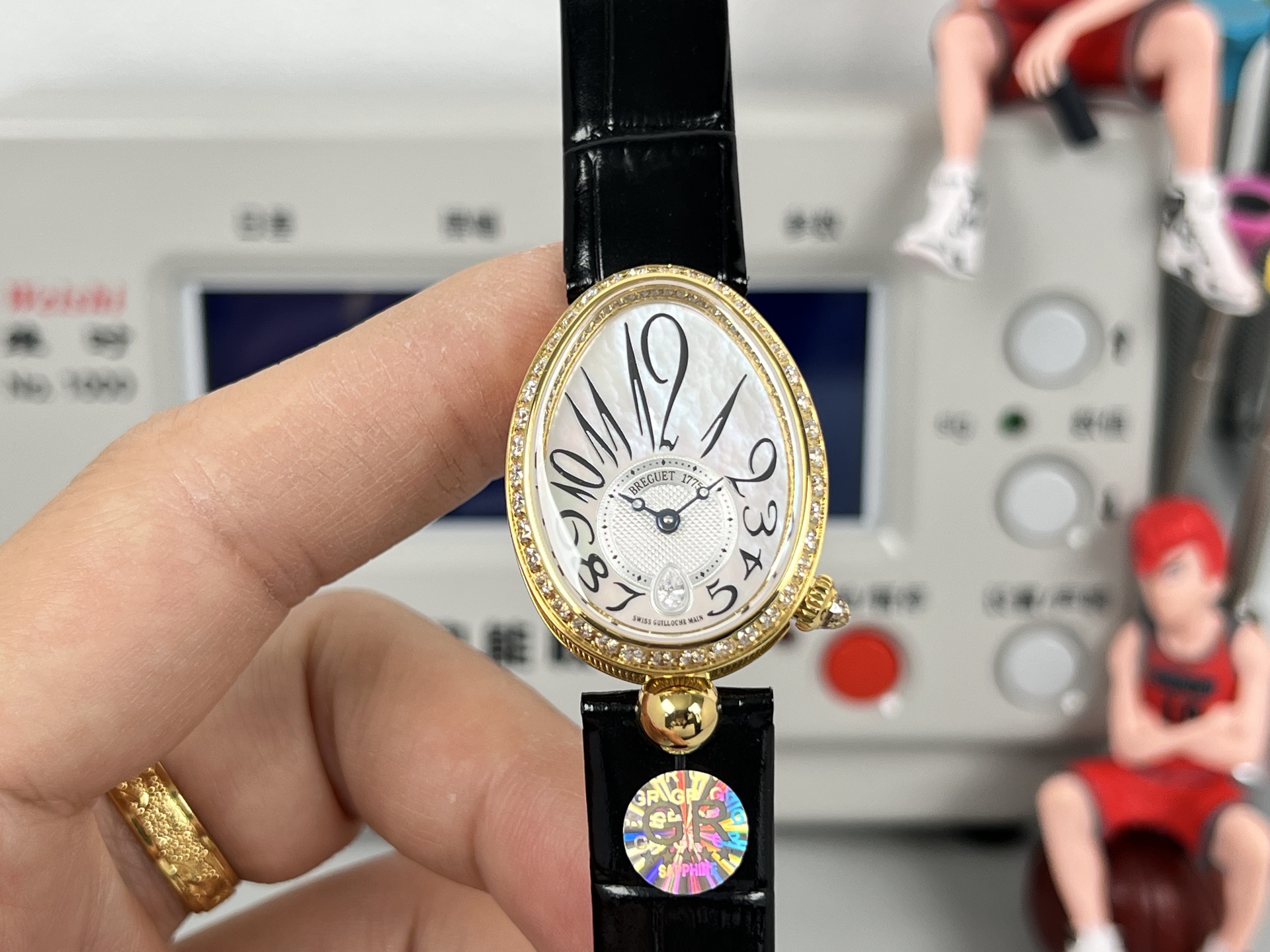 Breguet Reine de Naples yellow gold case, diamond bezel, white dial, black leather strap 29mm Women's Automatic
