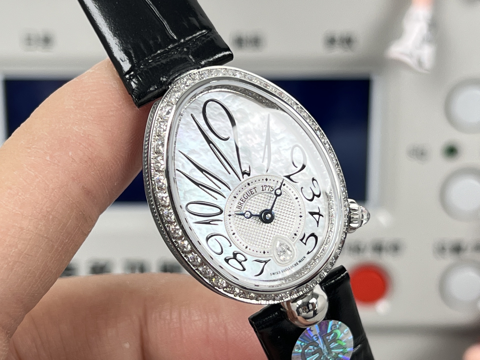 Breguet Reine de Naples silver diamond-set case and bezel, white dial, black leather strap 33mm Women's Automatic