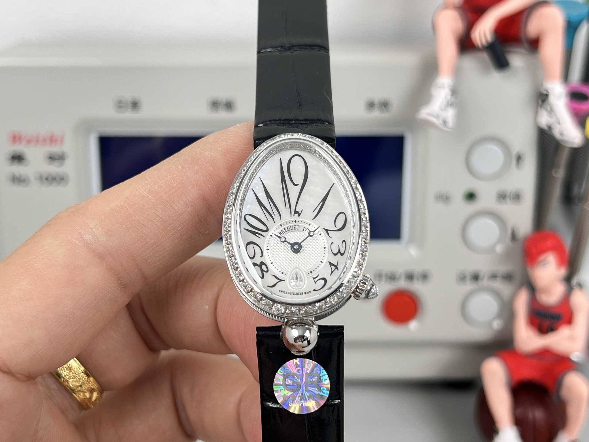 Breguet Reine de Naples silver diamond-set case and bezel, white dial, black leather strap 33mm Women's Automatic