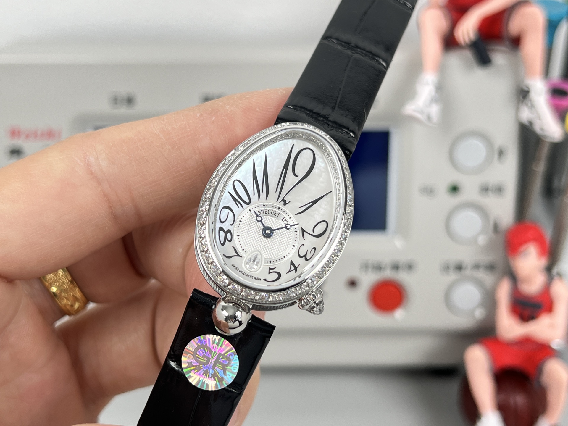 Breguet Reine de Naples silver diamond-set case and bezel, white dial, black leather strap 33mm Women's Automatic