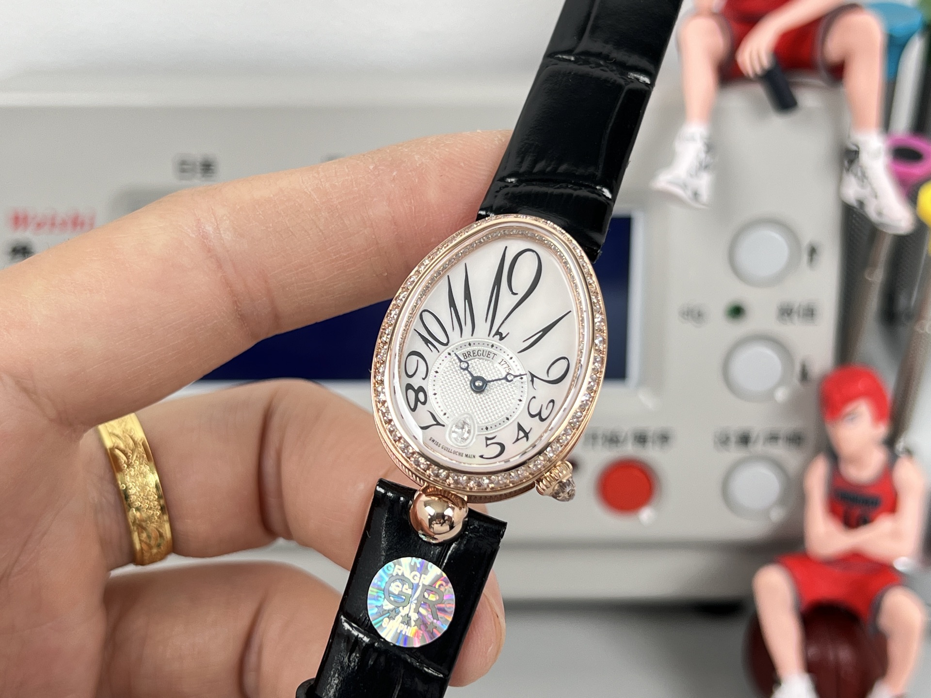 Breguet Reine de Naples rose gold case, diamond bezel, silver dial, black leather strap 33mm Women's Automatic