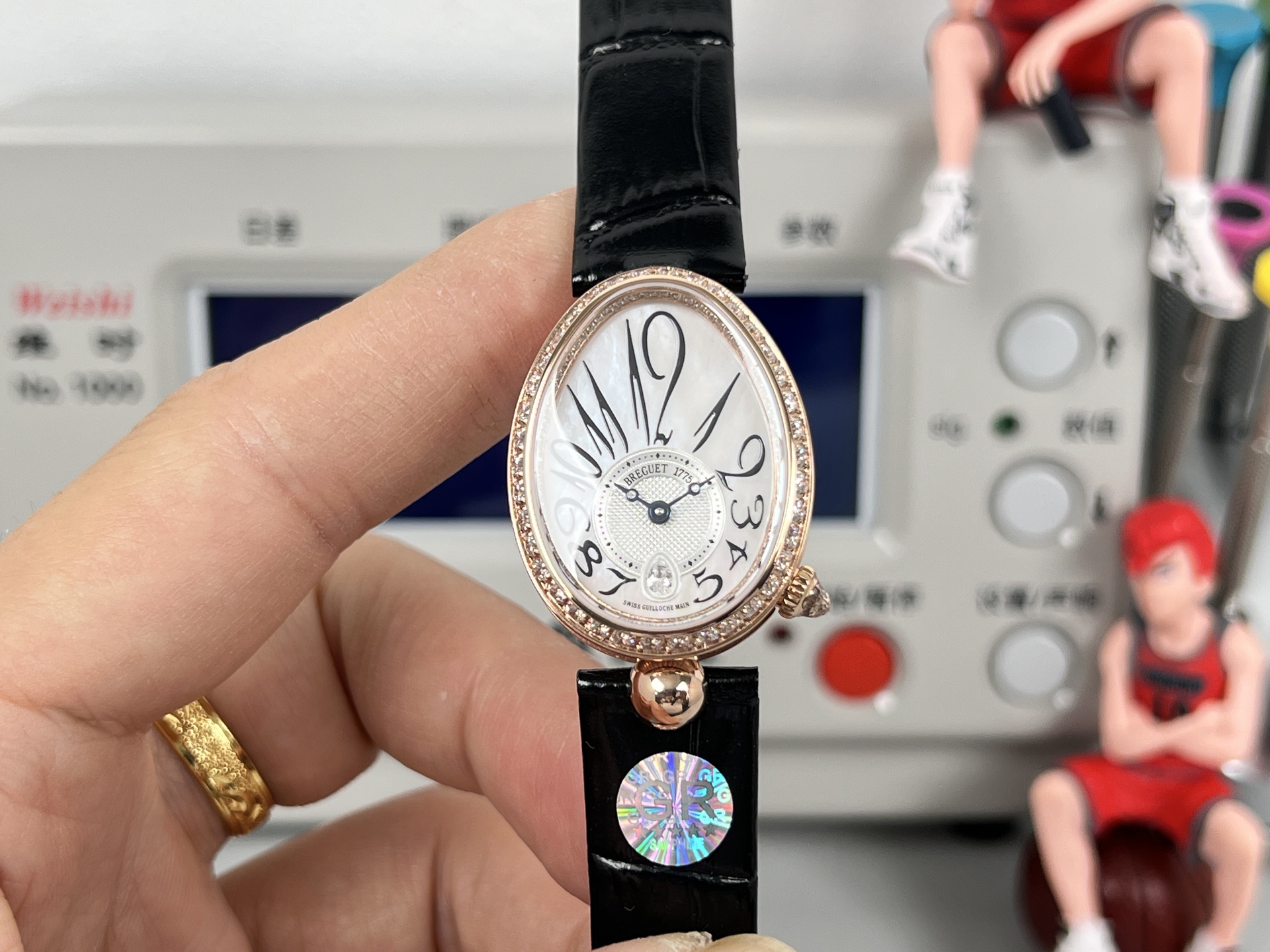 Breguet Reine de Naples rose gold case, diamond bezel, silver dial, black leather strap 33mm Women's Automatic