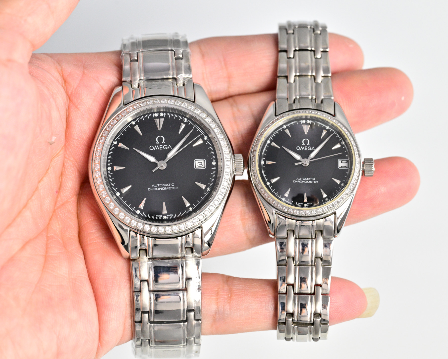 Omega De Ville Boîtier doré rose, lunette en diamant, cadran crème, bracelet doré rose 39 mm Automatique pour homme