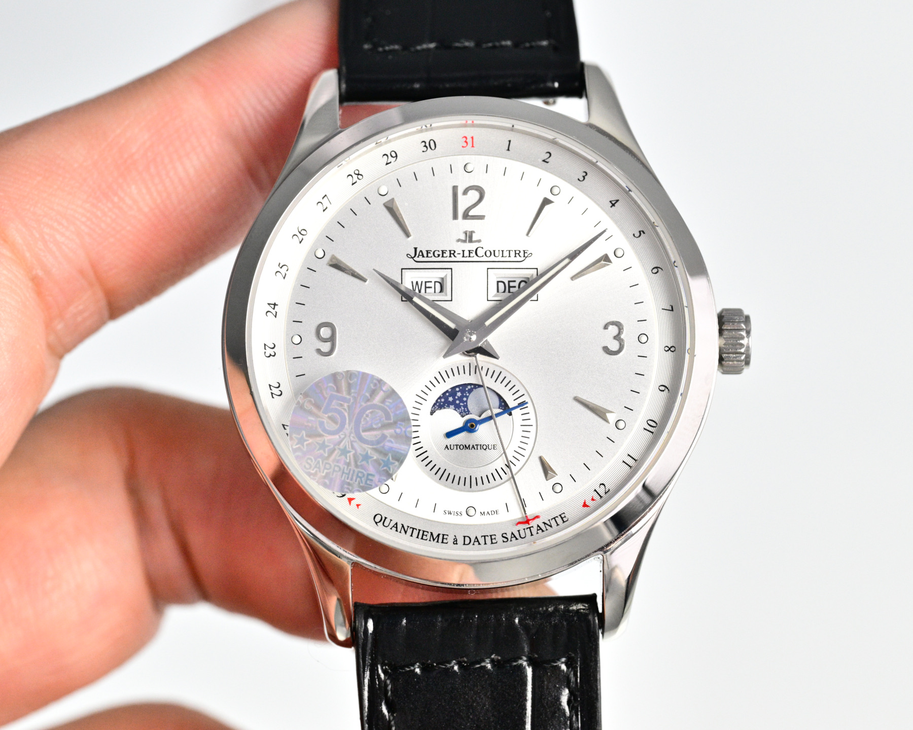 Jaeger-LeCoultre Master Calendar silver case, white dial, black leather strap 39mm Men's Automatic