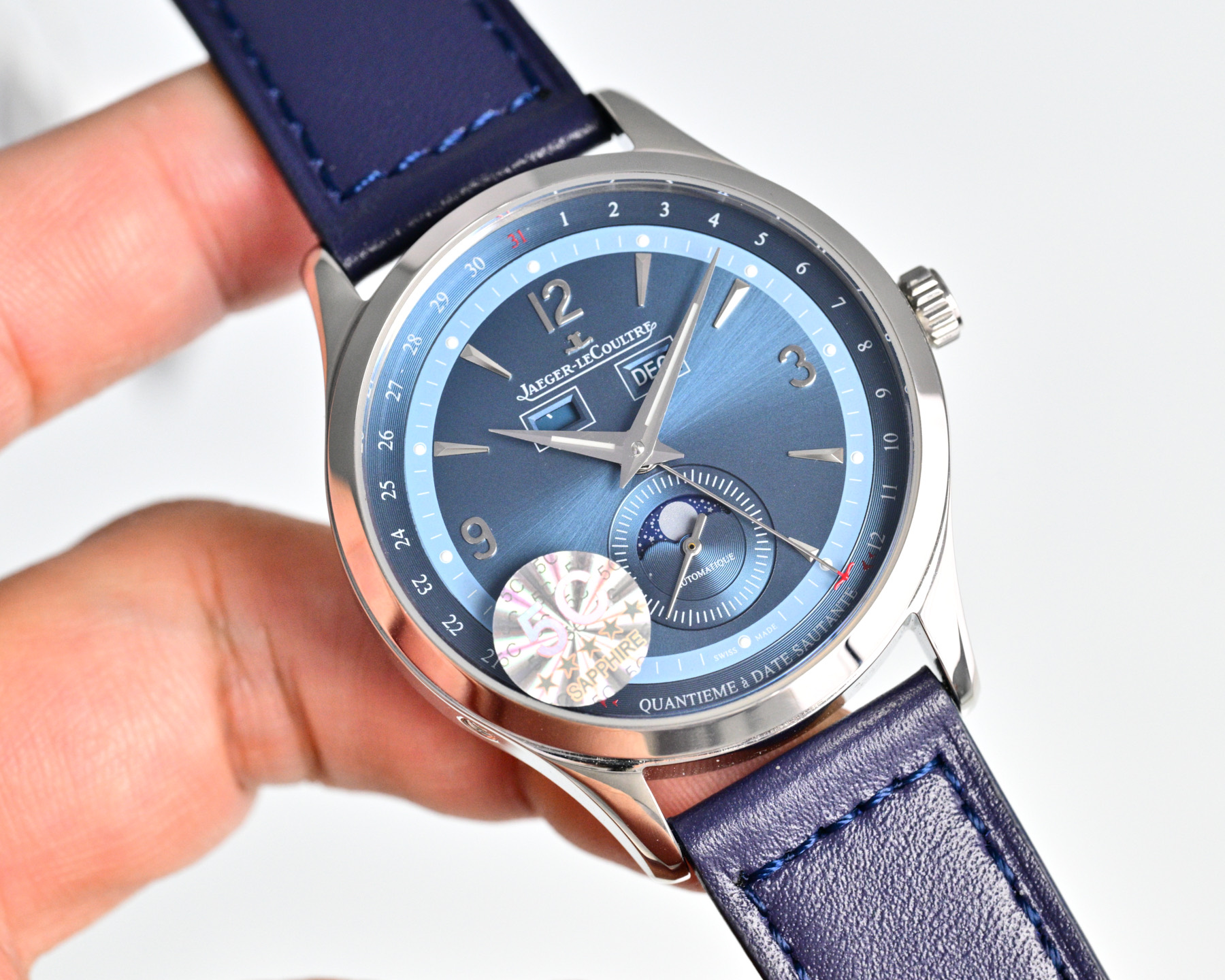 Jaeger-LeCoultre Master Calendar silver case, white dial, black leather strap 39mm Men's Automatic