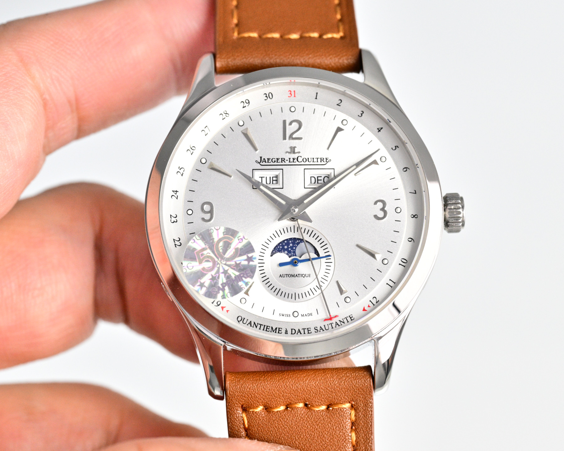 Jaeger-LeCoultre Master Control Calendar stainless steel case, silver dial, brown leather strap 40mm Men's Automatic