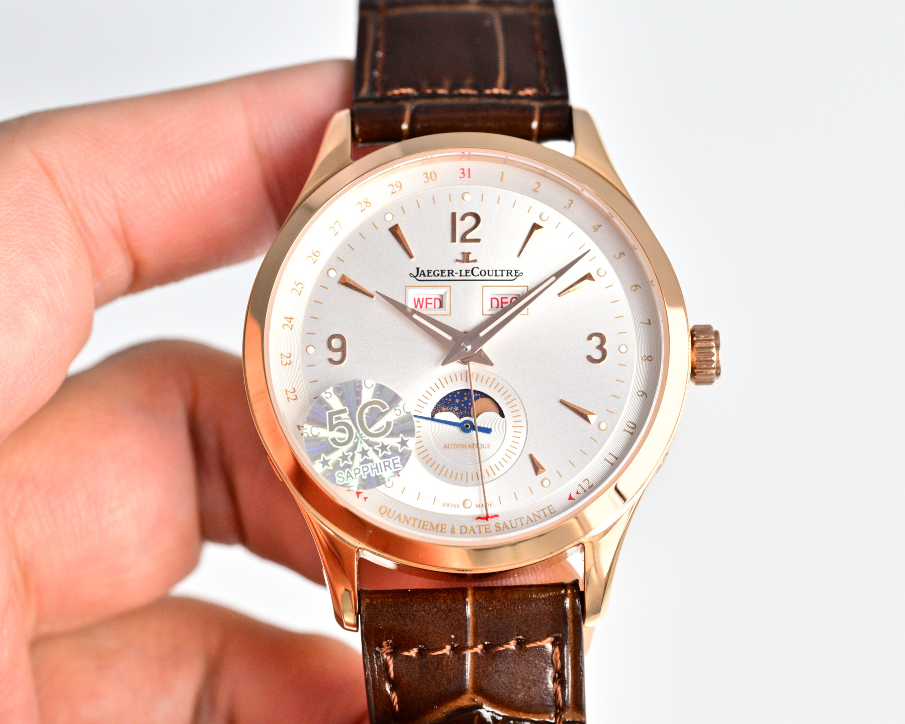 Jaeger-LeCoultre Master Control Calendar stainless steel case, silver dial, brown leather strap 40mm Men's Automatic