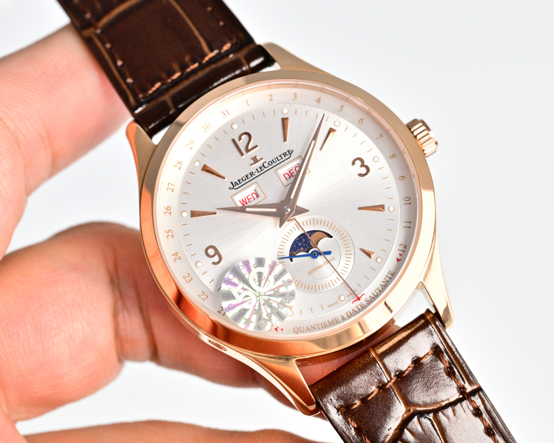 Jaeger-LeCoultre Master Control Calendar stainless steel case, silver dial, brown leather strap 40mm Men's Automatic