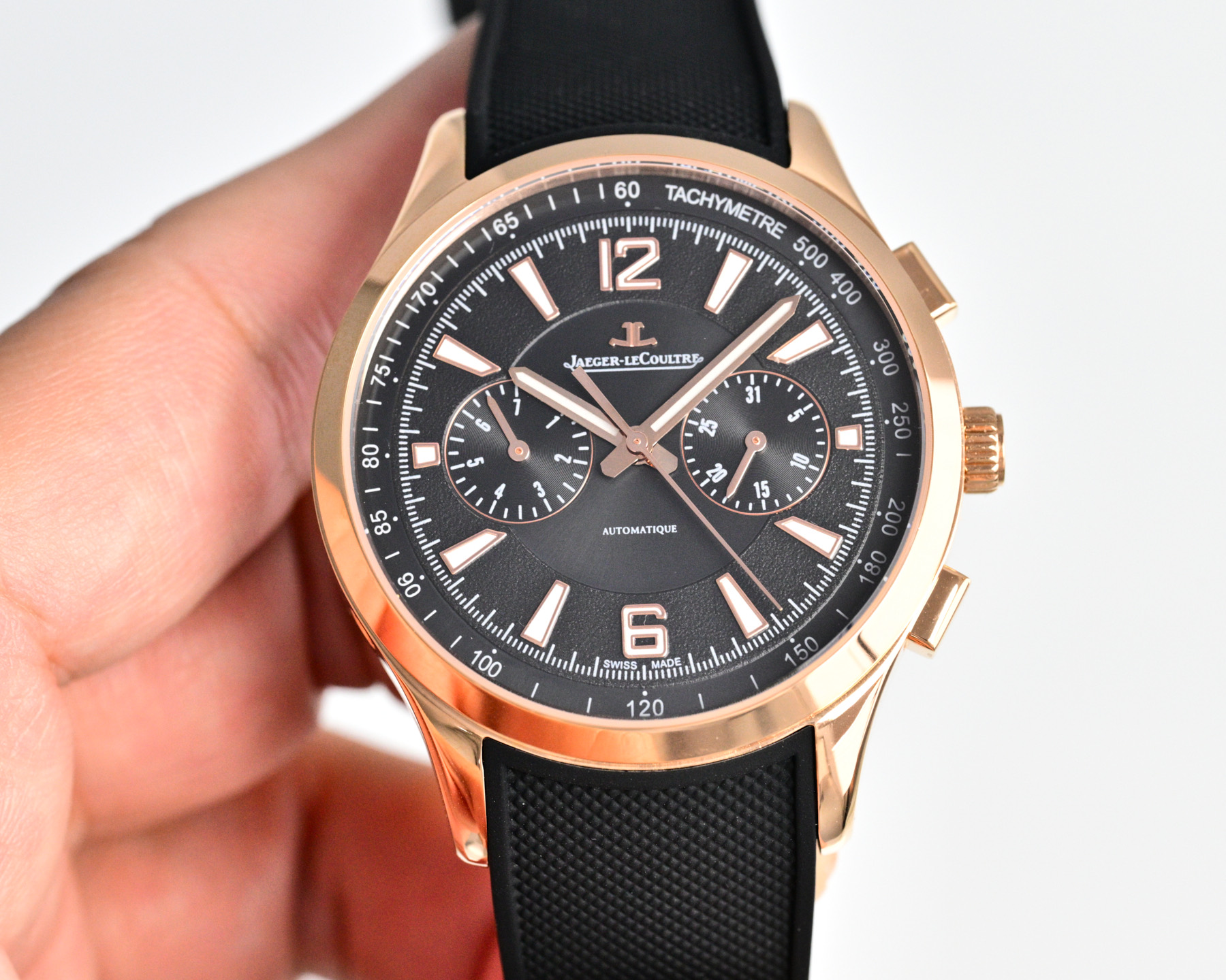 Jaeger-LeCoultre Master Compressor Chronograph stainless steel case, black bezel scale, black dial, black rubber strap 41.5mm Men's Automatic