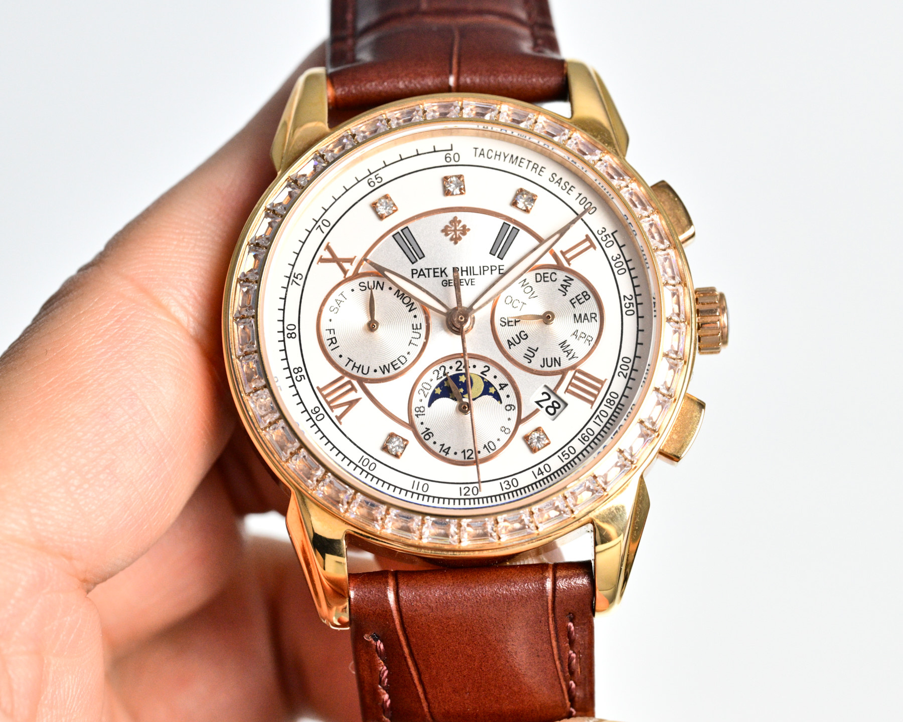 Patek Philippe Complications Annual Calendar Chronograph 5961R-001 rose gold case and bezel, silver dial, brown leather strap 40.5mm Men's Automatic