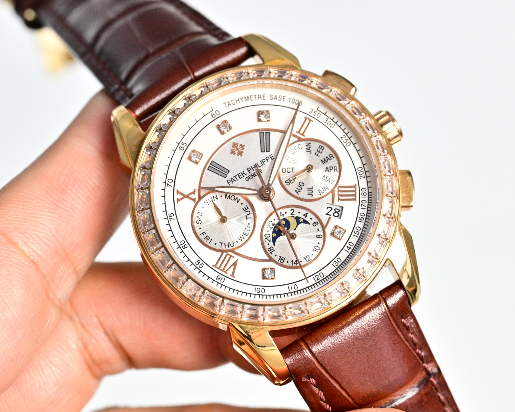 Patek Philippe Complications Annual Calendar Chronograph 5961R-001 rose gold case and bezel, silver dial, brown leather strap 40.5mm Men's Automatic