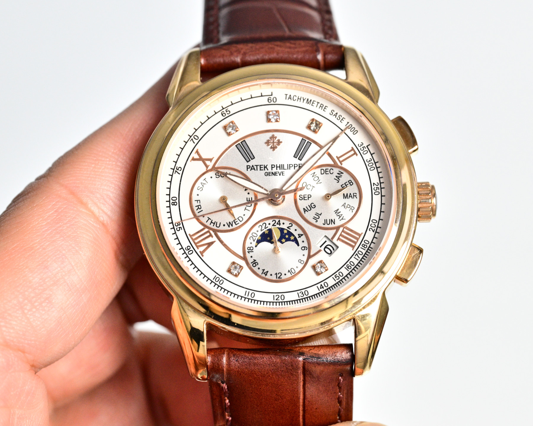 Patek Philippe Complications Annual Calendar Chronograph 5961R-001 rose gold case and bezel, silver dial, brown leather strap 40.5mm Men's Automatic