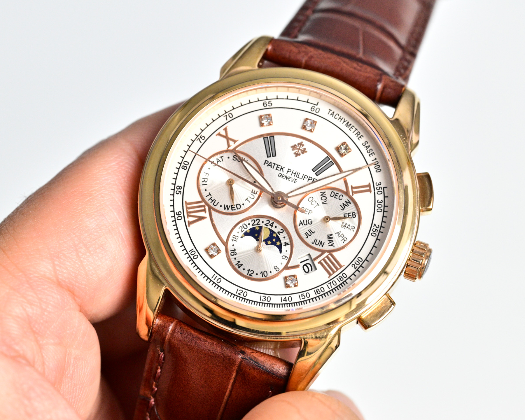 Patek Philippe Complications Annual Calendar Chronograph 5961R-001 rose gold case and bezel, silver dial, brown leather strap 40.5mm Men's Automatic