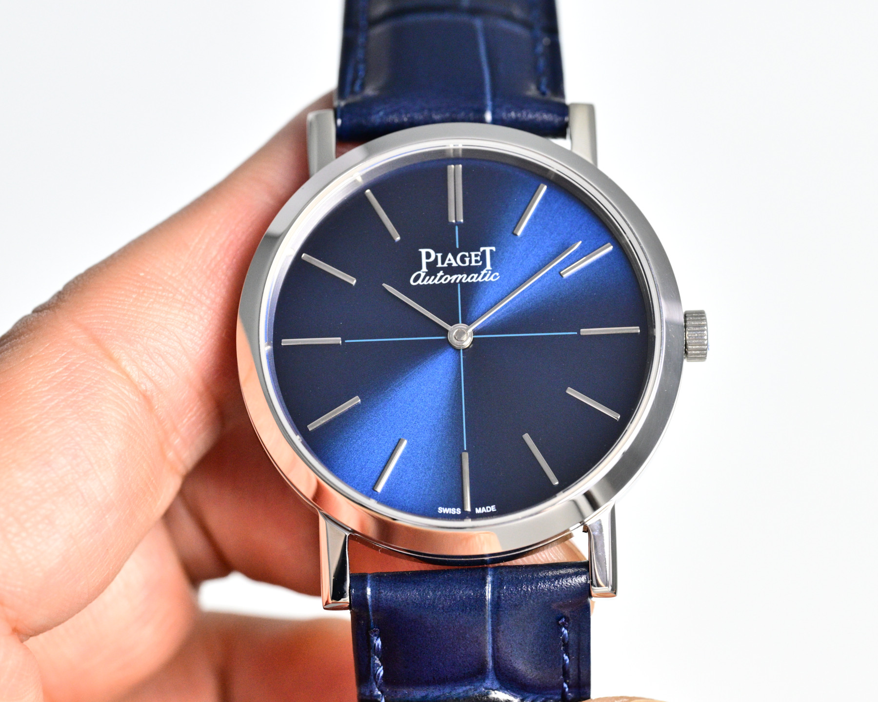 Piaget Altiplano 38mm 900P / 9015 style stainless steel case, blue dial, blue leather strap 38mm Men's Automatic