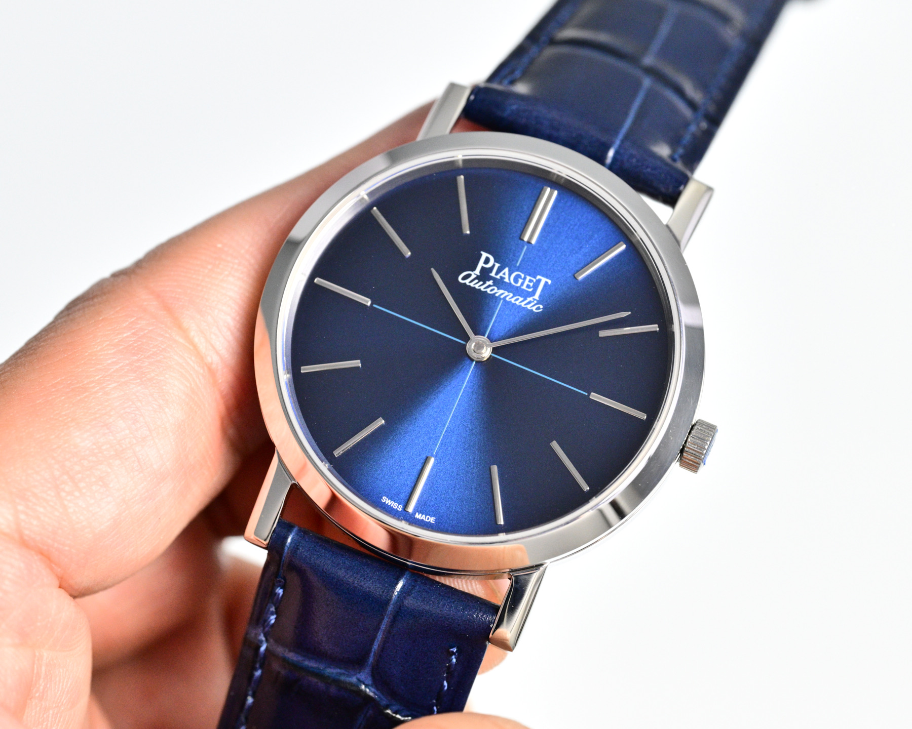 Piaget Altiplano 38mm 900P / 9015 style stainless steel case, blue dial, blue leather strap 38mm Men's Automatic