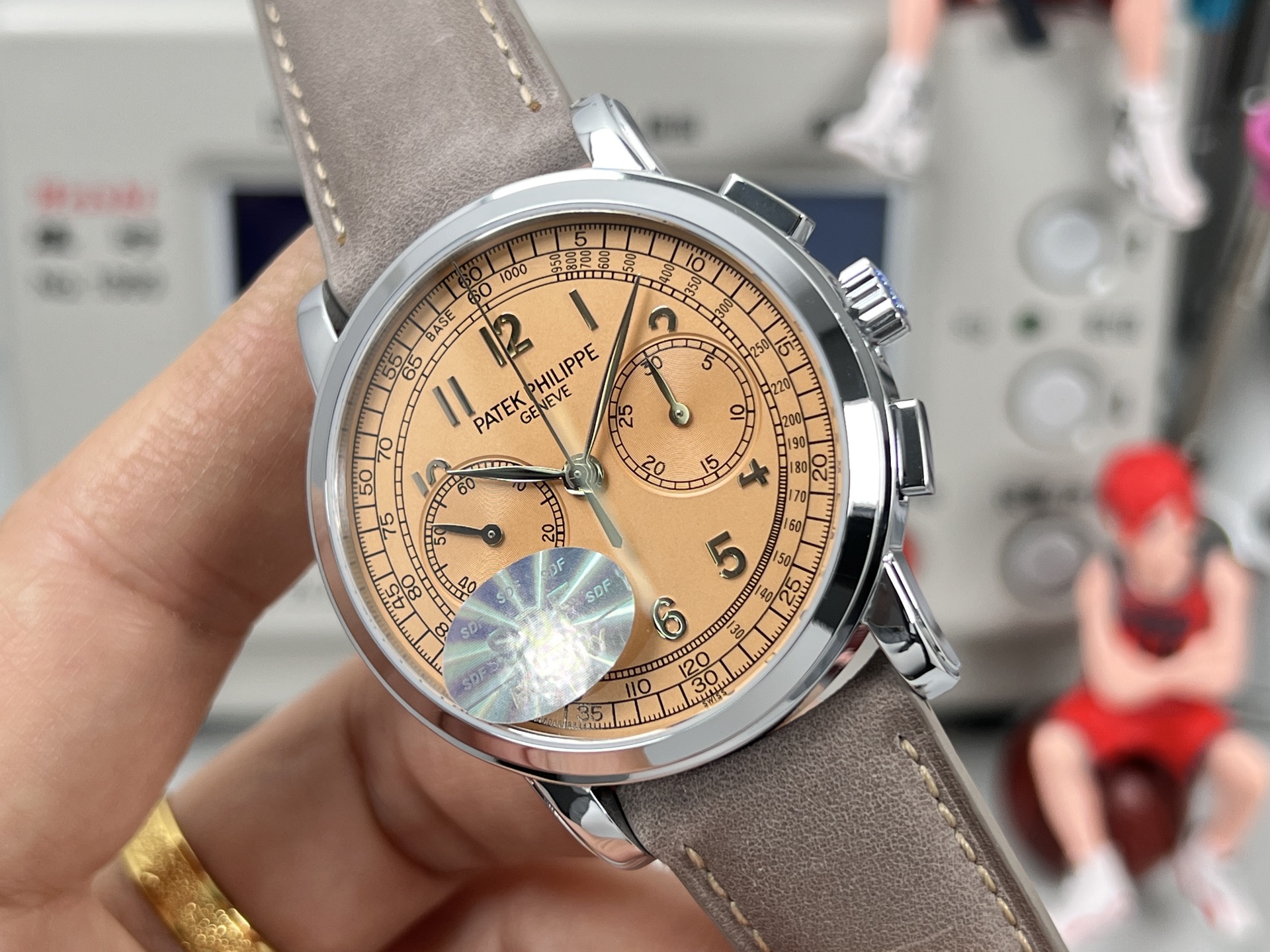 Patek Philippe Complications Chronograph Silver case, salmon dial, gray strap 40mm Men's Automatic