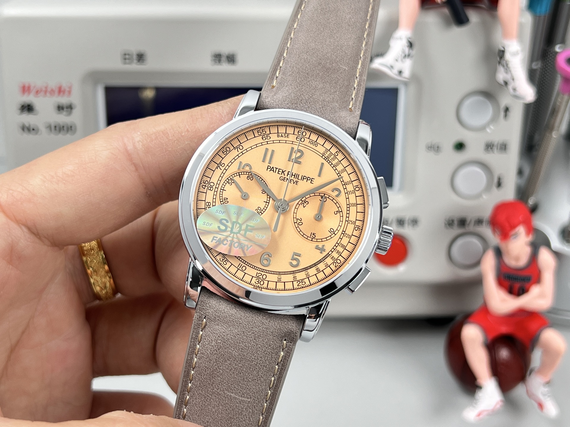 Patek Philippe Complications Chronograph Silver case, salmon dial, gray strap 40mm Men's Automatic