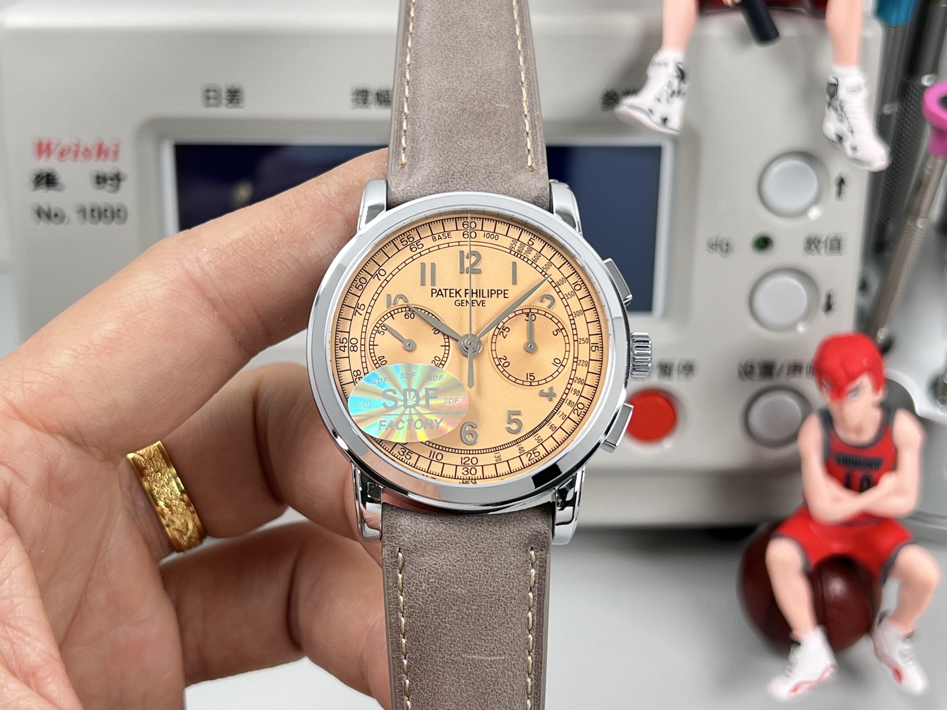Patek Philippe Complications Chronograph Silver case, salmon dial, gray strap 40mm Men's Automatic