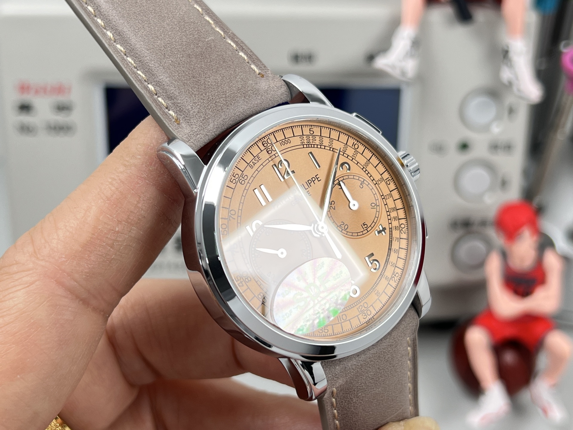 Patek Philippe Complications Chronograph Silver case, salmon dial, gray strap 40mm Men's Automatic