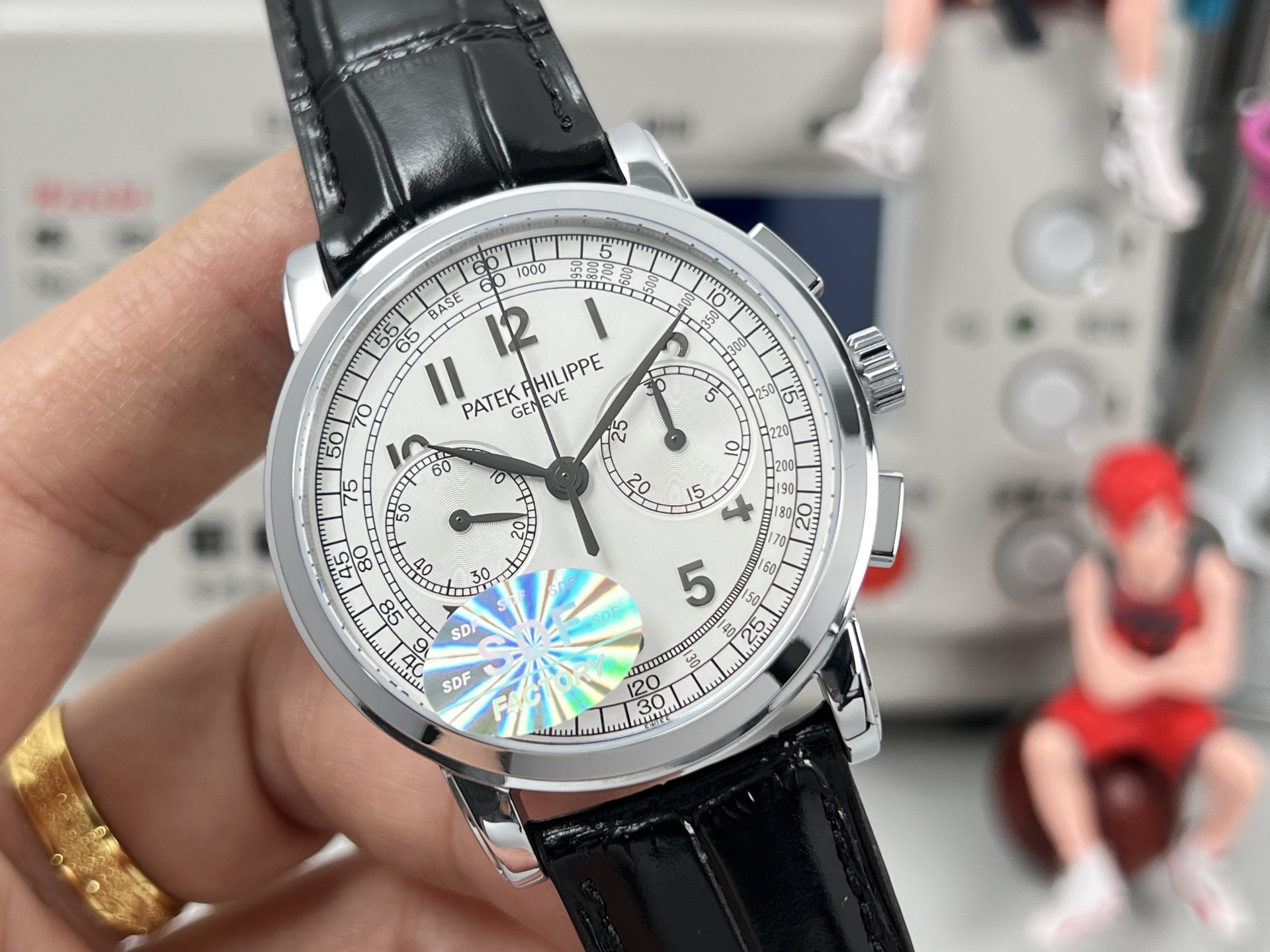 Patek Philippe Calatrava Chronograph white dial, steel case, black leather strap 40mm Men's Automatic