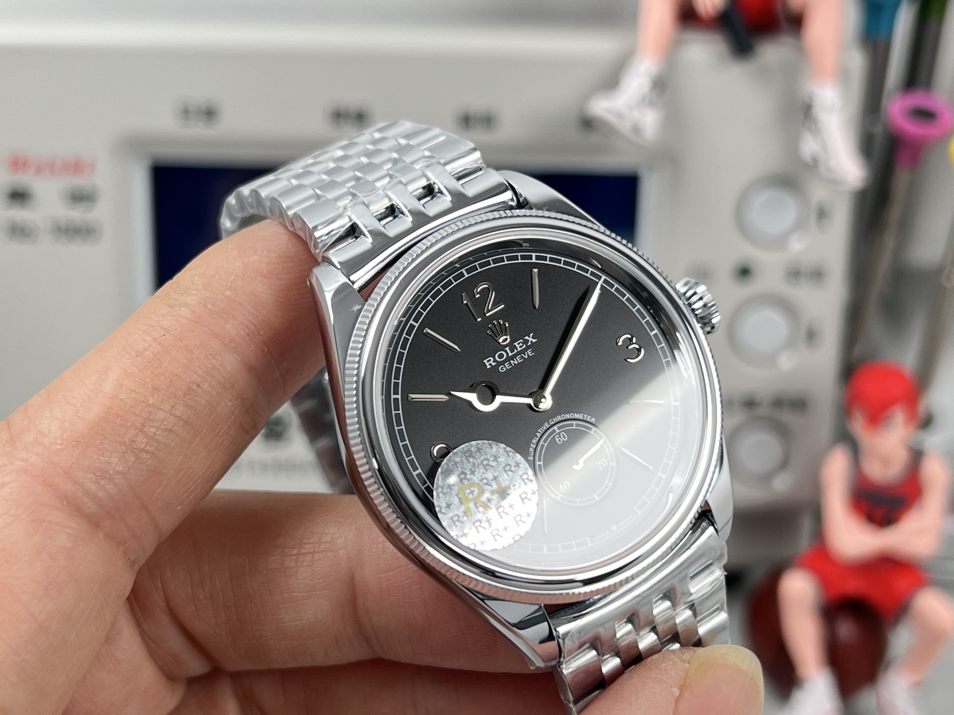 Rolex Cellini Dual Time steel case, steel bezel, black dial, steel bracelet 39mm Men's Automatic